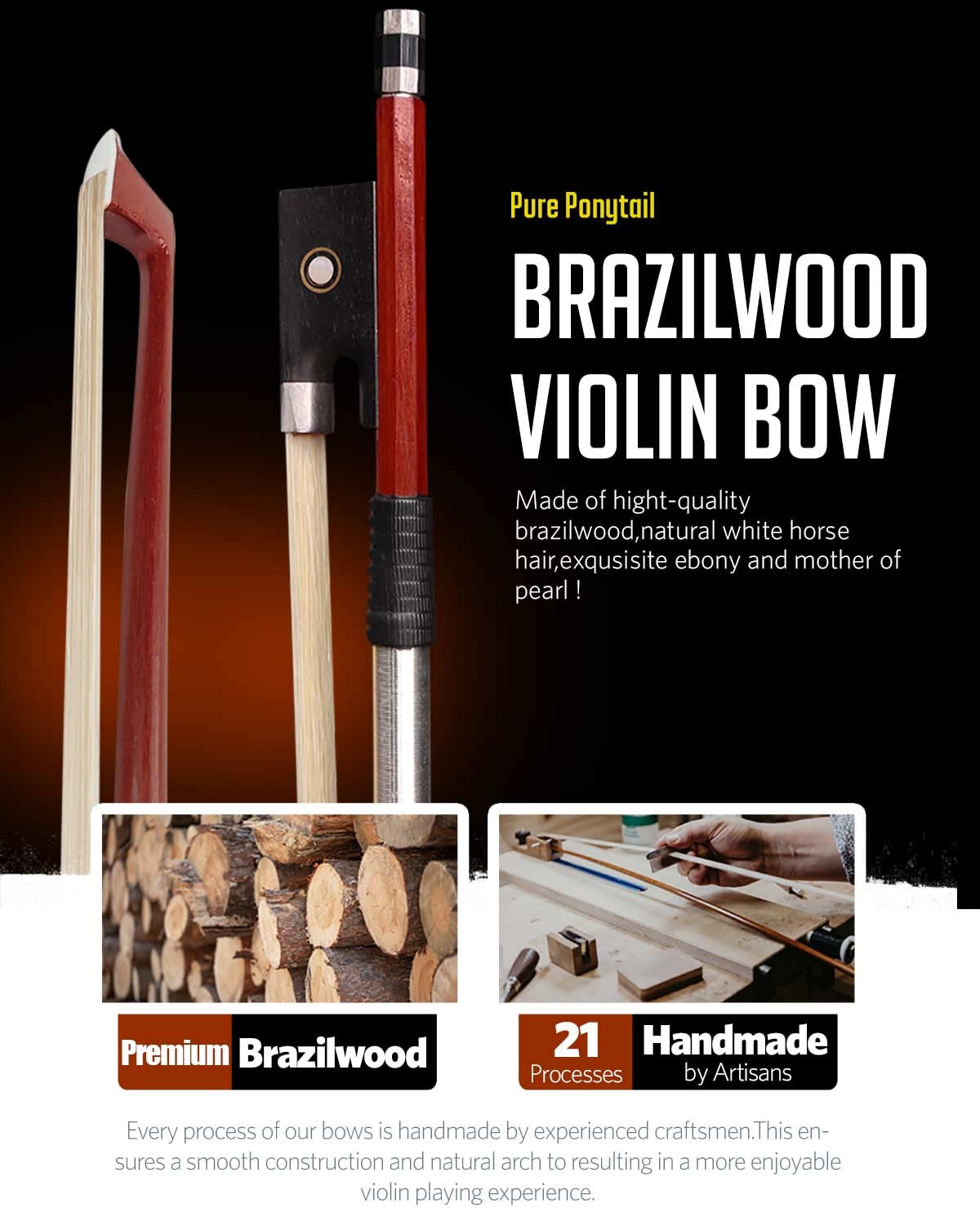 Lms Violin Bow Full Size 4/4 Brazilwood Violin Bows Lightweight Bow Well Balance Fiddle Bow