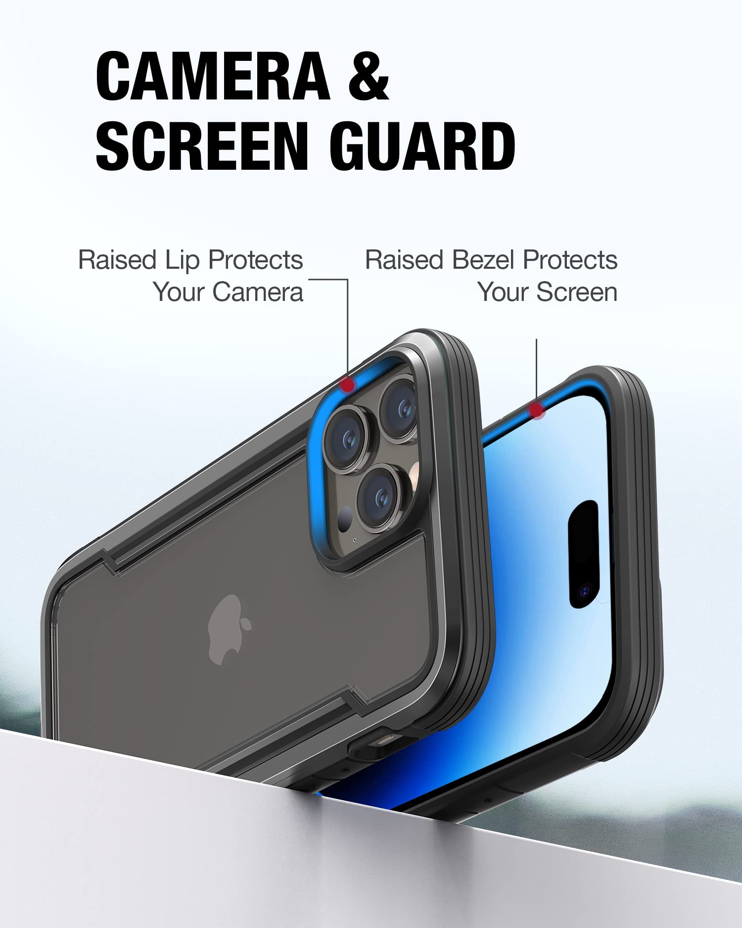 Raptic Shield For Iphone 14 Pro Max Case, Shockproof Protective Clear Case, Military Grade 10Ft Drop Tested, Durable Aluminum Fr
