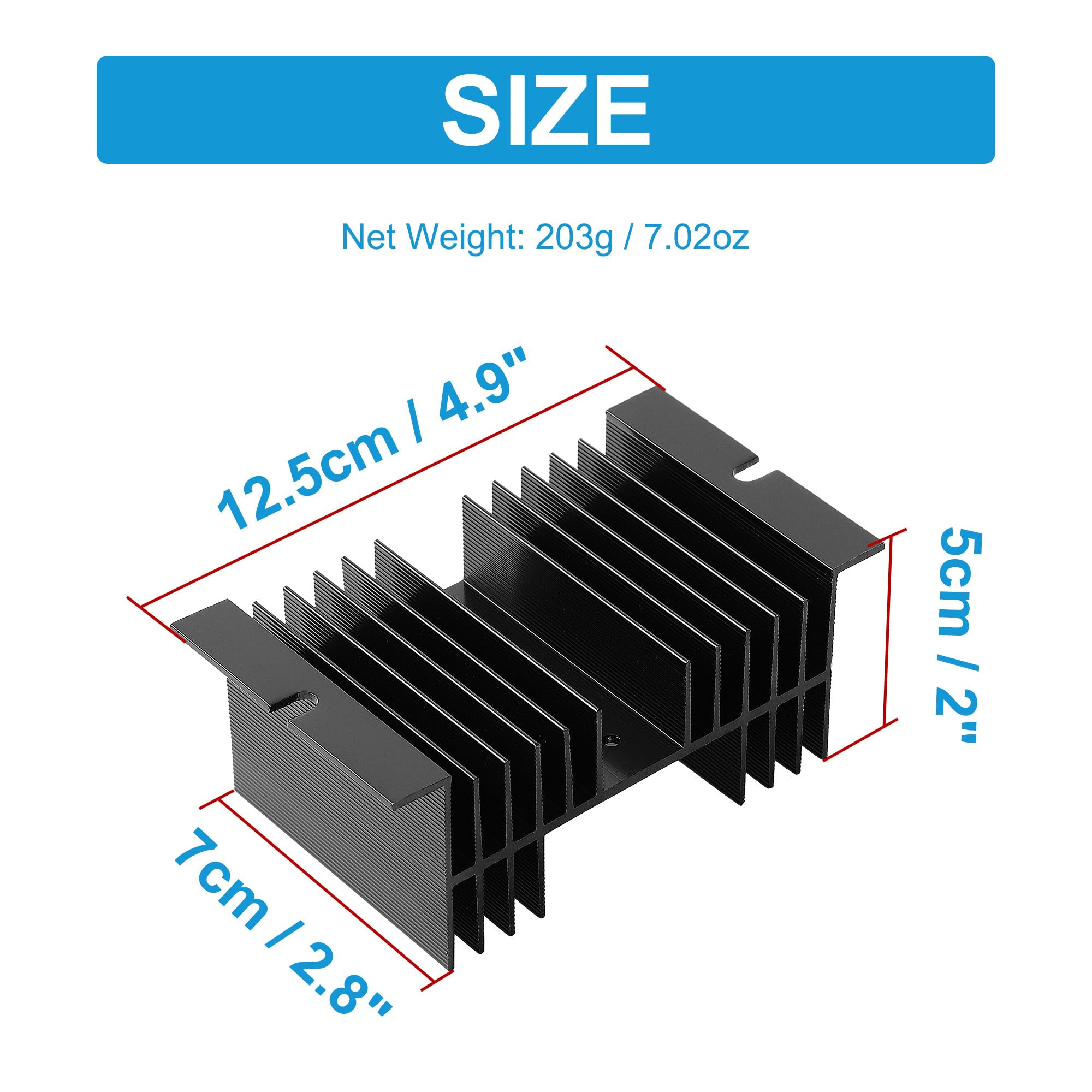 Uxcell Black Aluminum Heatsink 4.9'' X 2.8'' X 2''/12.5 X 7 X 5Cm Cooling Fins Heat Dissipation Cooler Heat Sink For Solid State