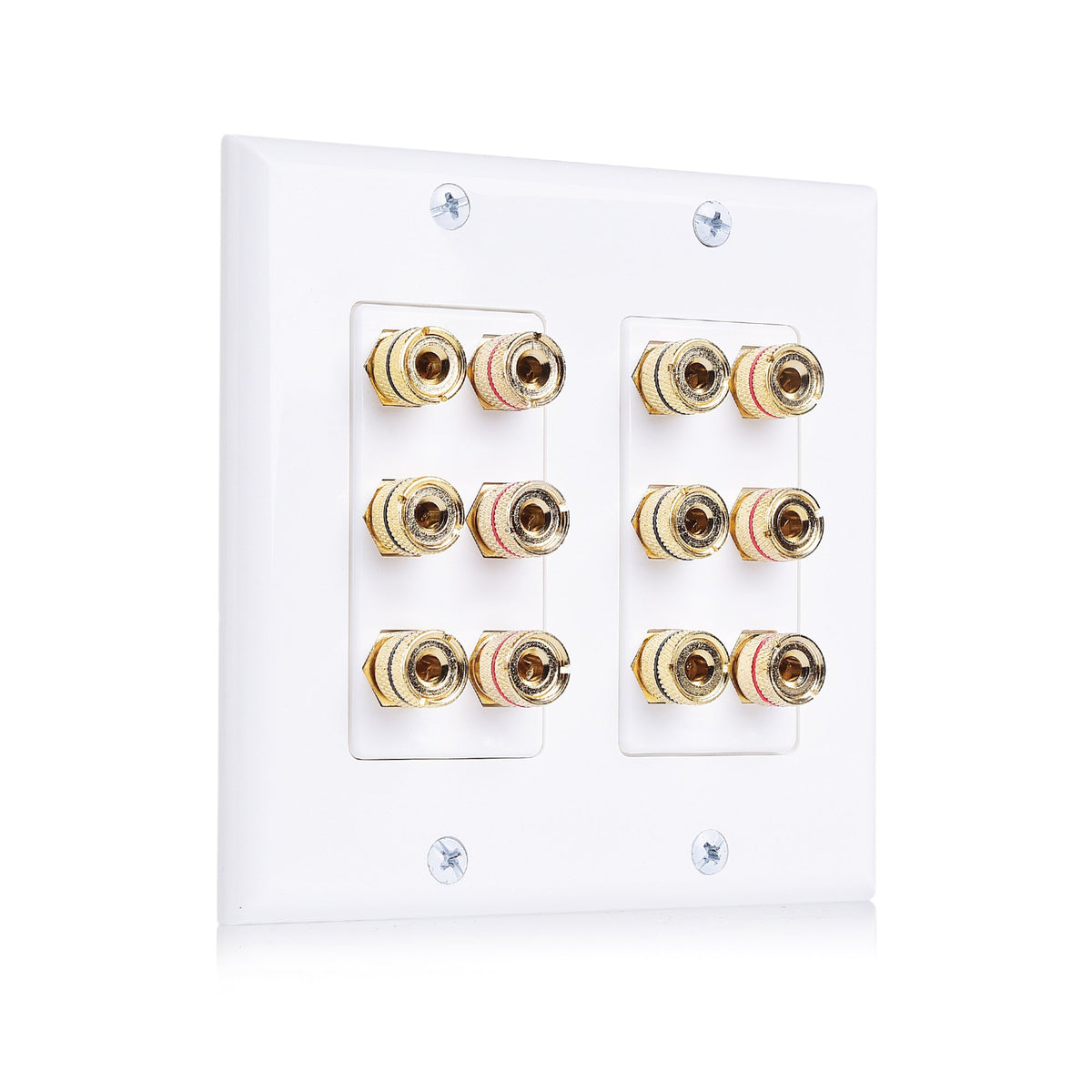 Cable Matters Double Gang Speaker Wire Wall Plate (Speaker Wall Plate, Banana Plug Wall Plate) for 6 Speakers in White