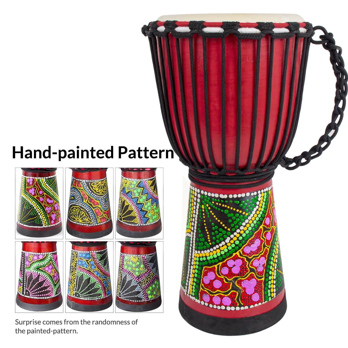 Djembes Drum Aklot African Drum Hand-Painted 9.5 X 20 Mahogany Goatskin Drumhead For Adults Starter Beginners