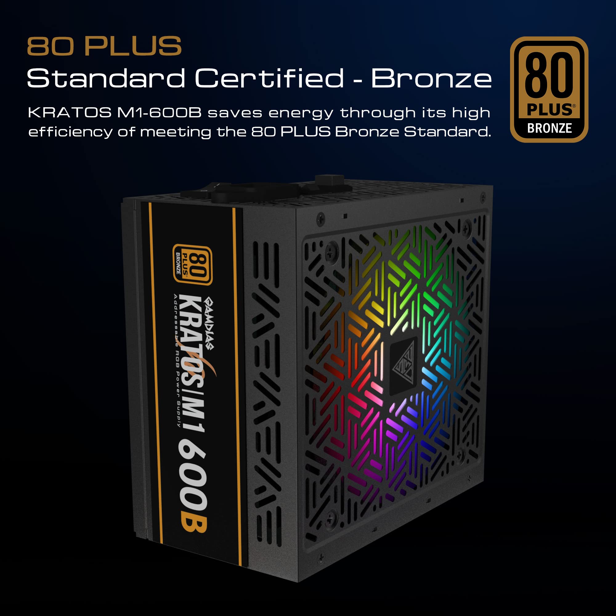 Gamdias Rgb Gaming Pc Power Supply 600W 80 Plus Bronze Certified 600 Watt Psu For Computers With Active Pfc, Kratos M1 600B