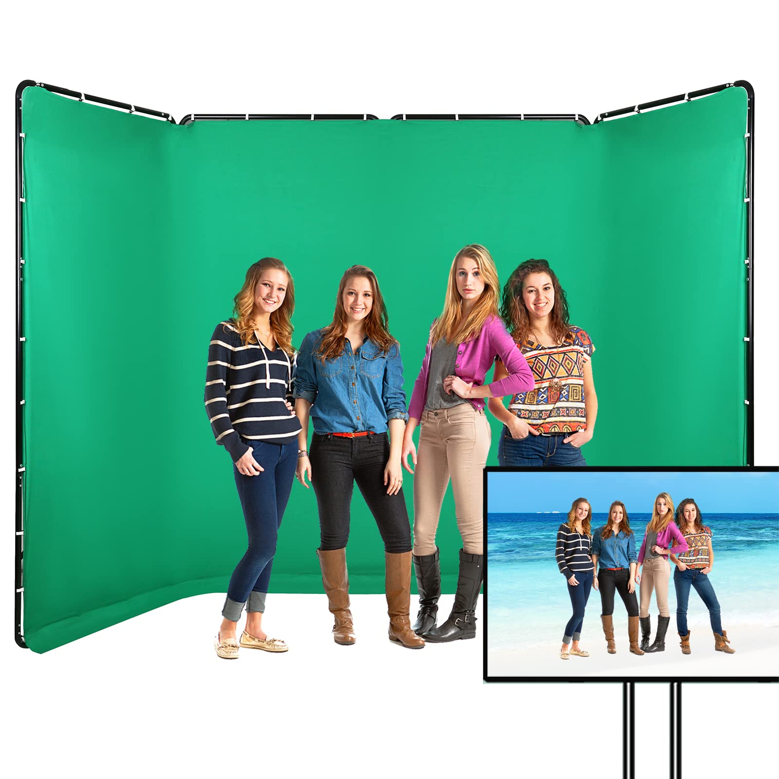 Gskaiwen 7.87Ft X 13.12Ft Portable Large Chromakey Green Screen Backdrop With Stand Photography Background Support System For Ph