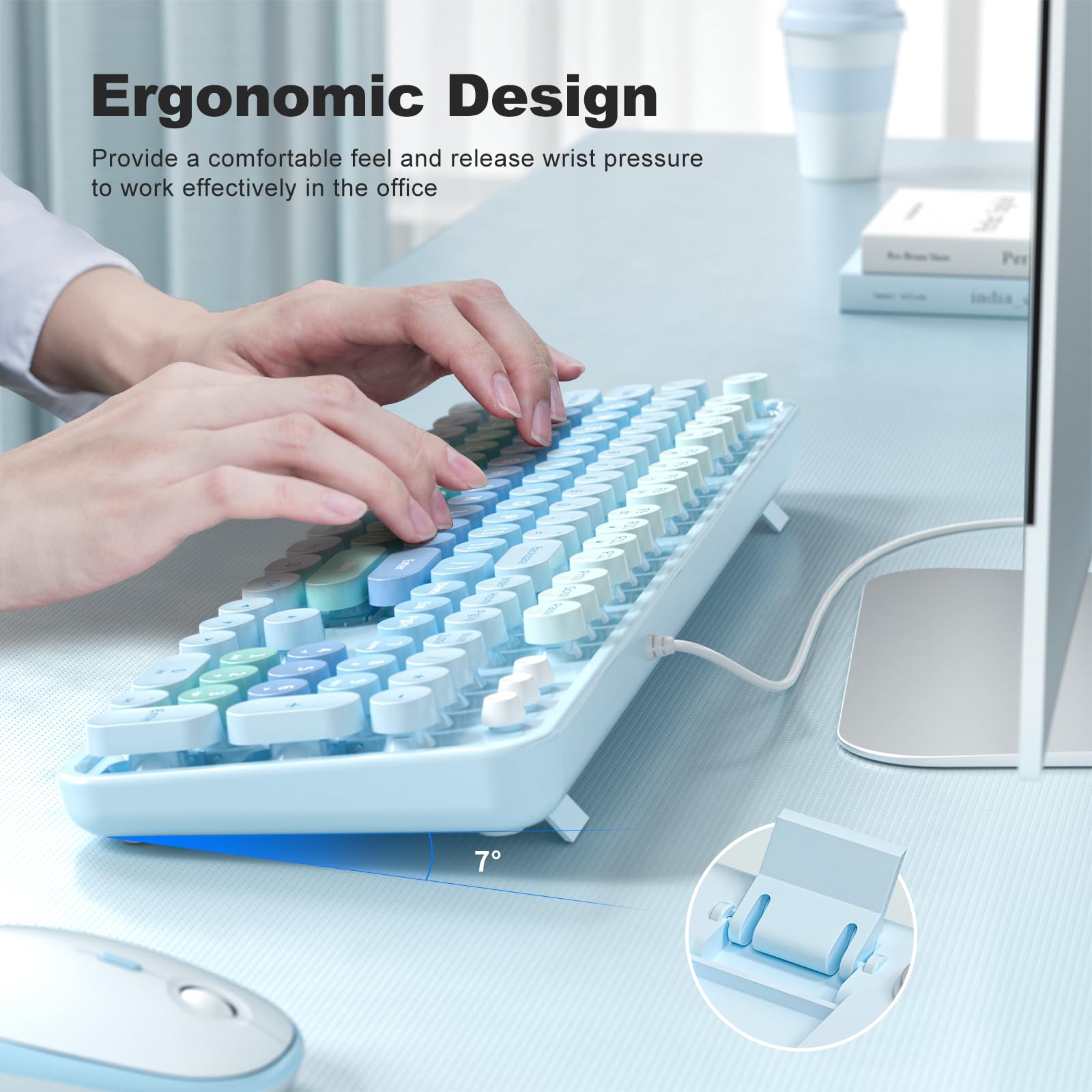 Atelus Large Print Keyboard, Usb Wired Computer Keyboard With Retro Keycaps, Numeric Keypad And Media Hotkey For Office Desktop