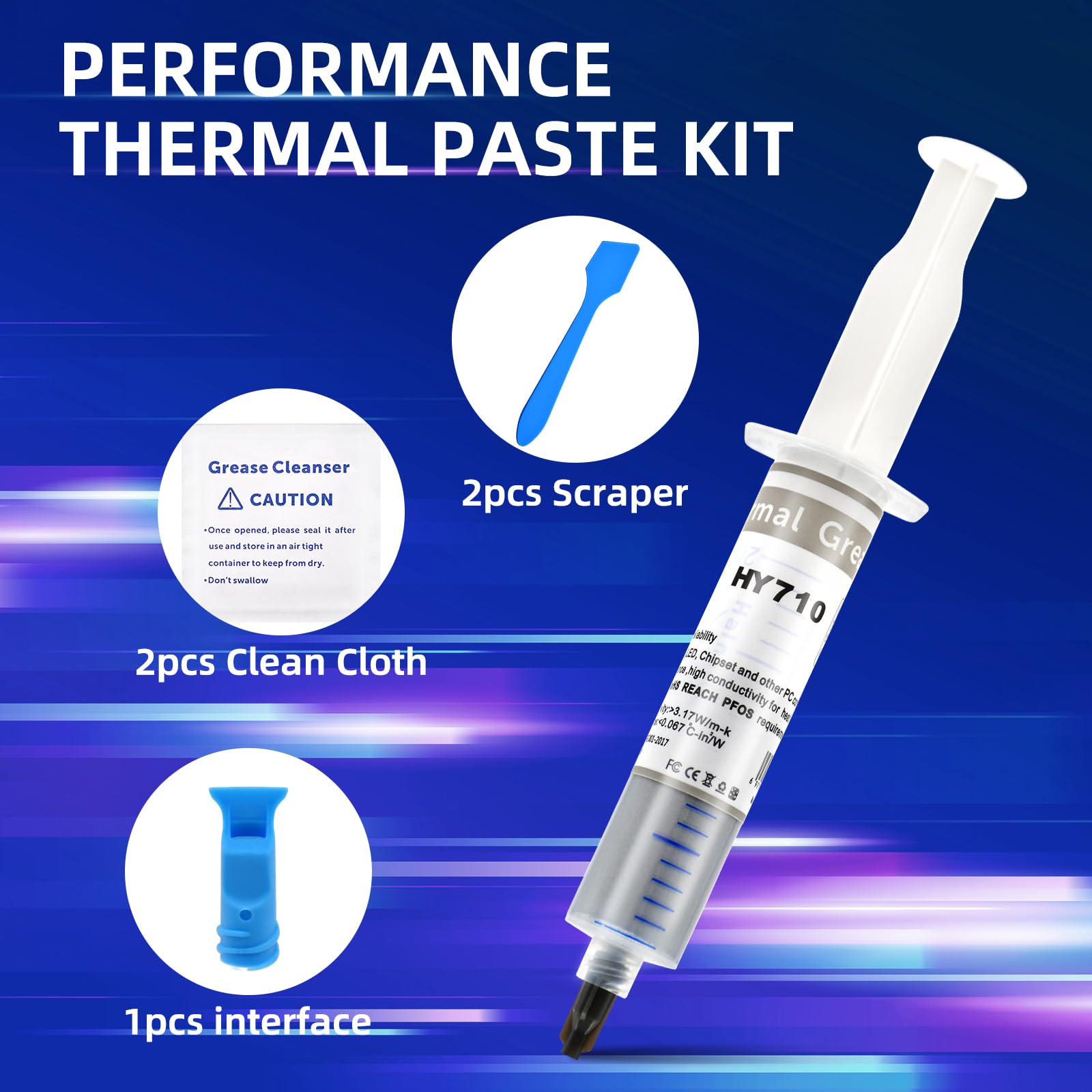 0.7Oz / 20G Hy710 3.17 W/Mk Thermal Paste Tube Kit, High Performance Thermal Compound Paste Silver Silicone Grease Heatsink For