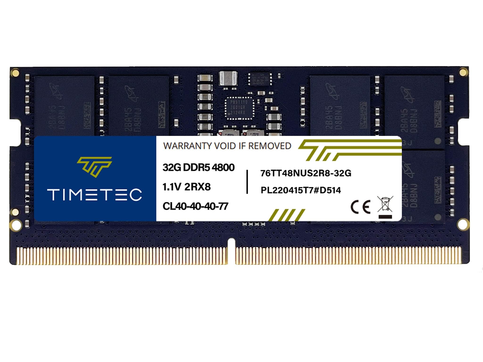 Timetec 32Gb Ddr5 4800Mhz Pc5 38400 Unbuffered Non Ecc 1.1V Cl40 2Rx8 Dual Rank 262Pin Sodimm Laptop Memory Ram Module Upgrade (