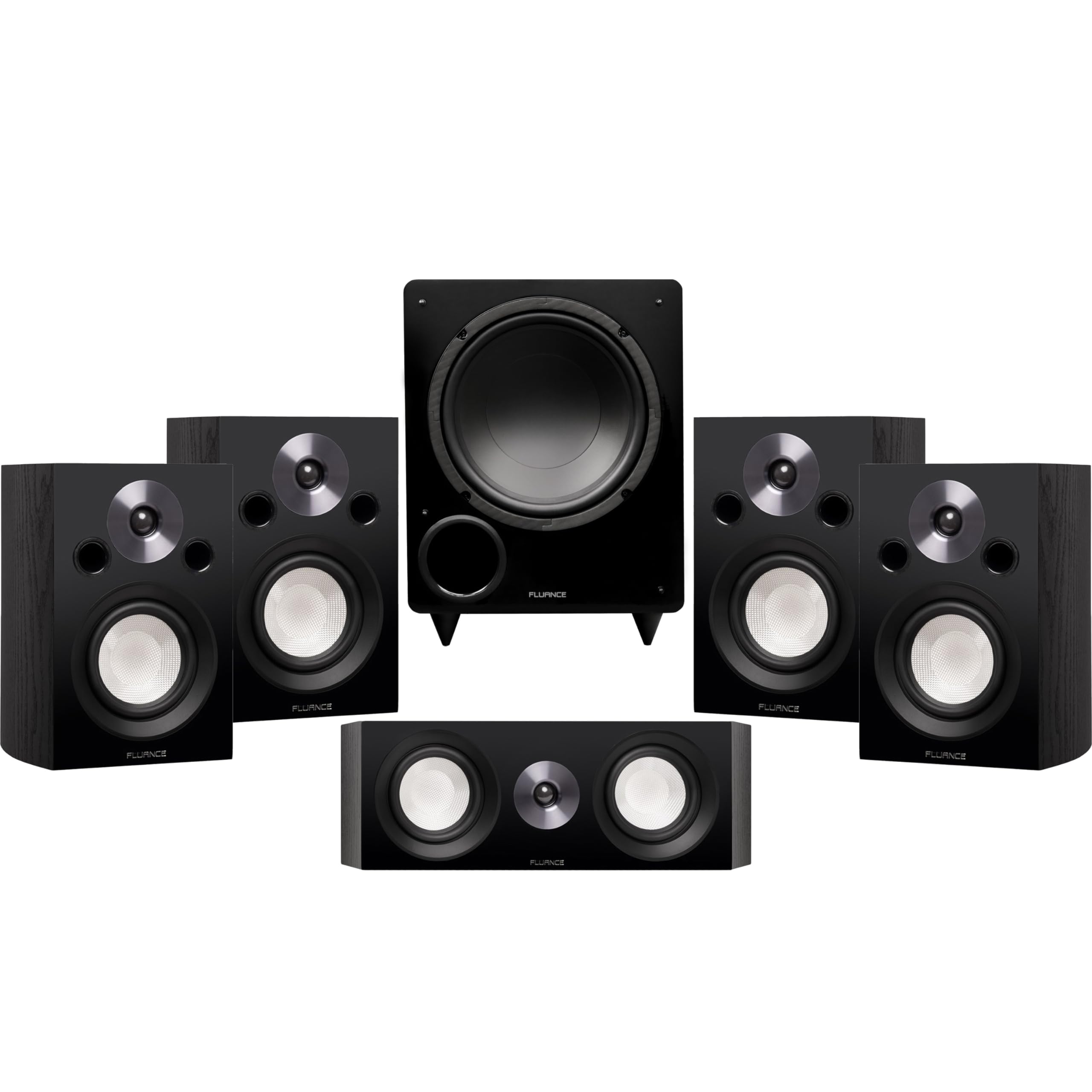 Fluance Reference Compact Surround Sound Home Theater 5.1 Channel Speaker System Including 2-Way Bookshelf, Center Channel, Rear