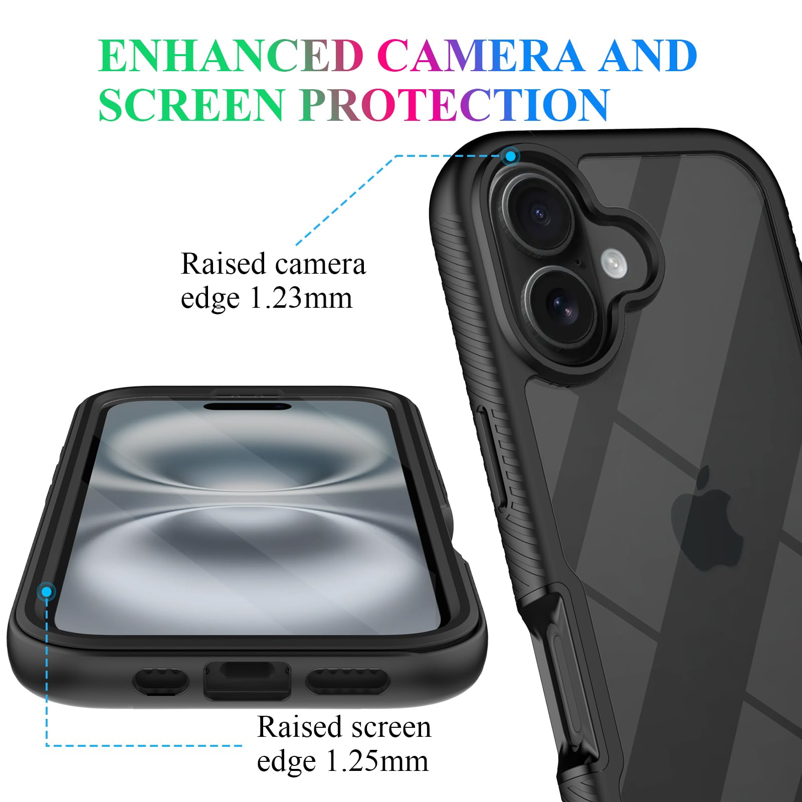 Wahhle Compatible With Iphone 16 Case, Built In Screen Protector Full Body Shockproof Slim Fit Bumper Protective Phone Cover 6.1