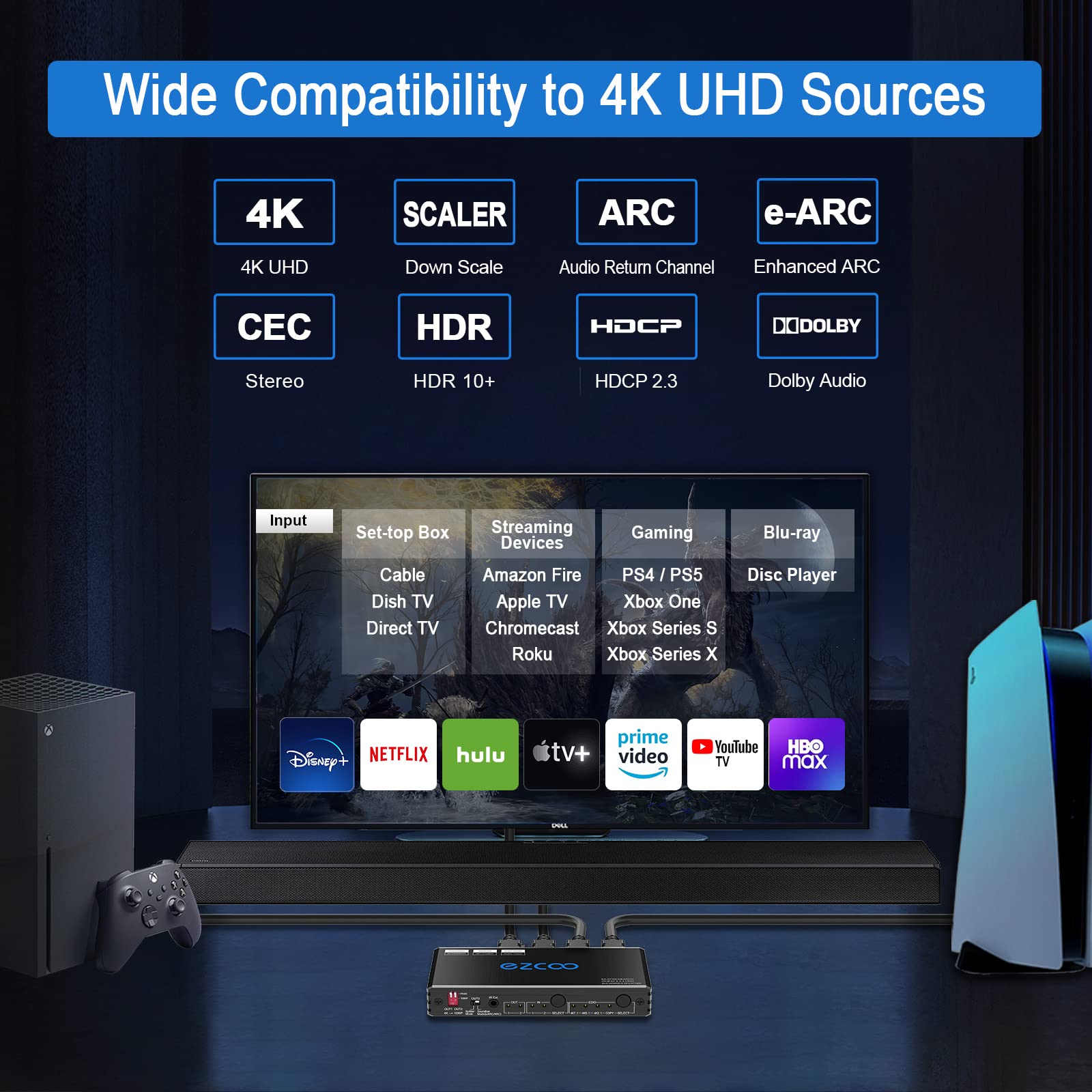 Hdmi 2.0 Splitter 4K 60Hz Arc Earc For Soundbar Hdmi Switch Bi Direction 1 In 2 Out Or 2 Input To 2 Output Spdif 5.1Ch Audio Ext