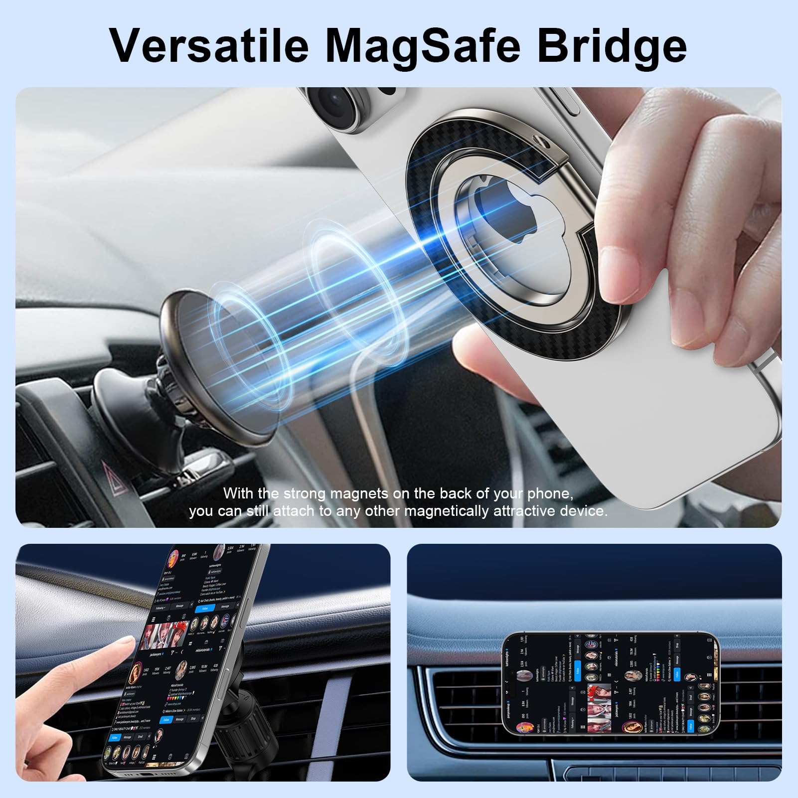 Magnetic Phone Ring Holder For Magsafe Dual-Side Magnetics, Removable Magsafe Phone Grip With Kickstand For Samsung Galaxy S25 S