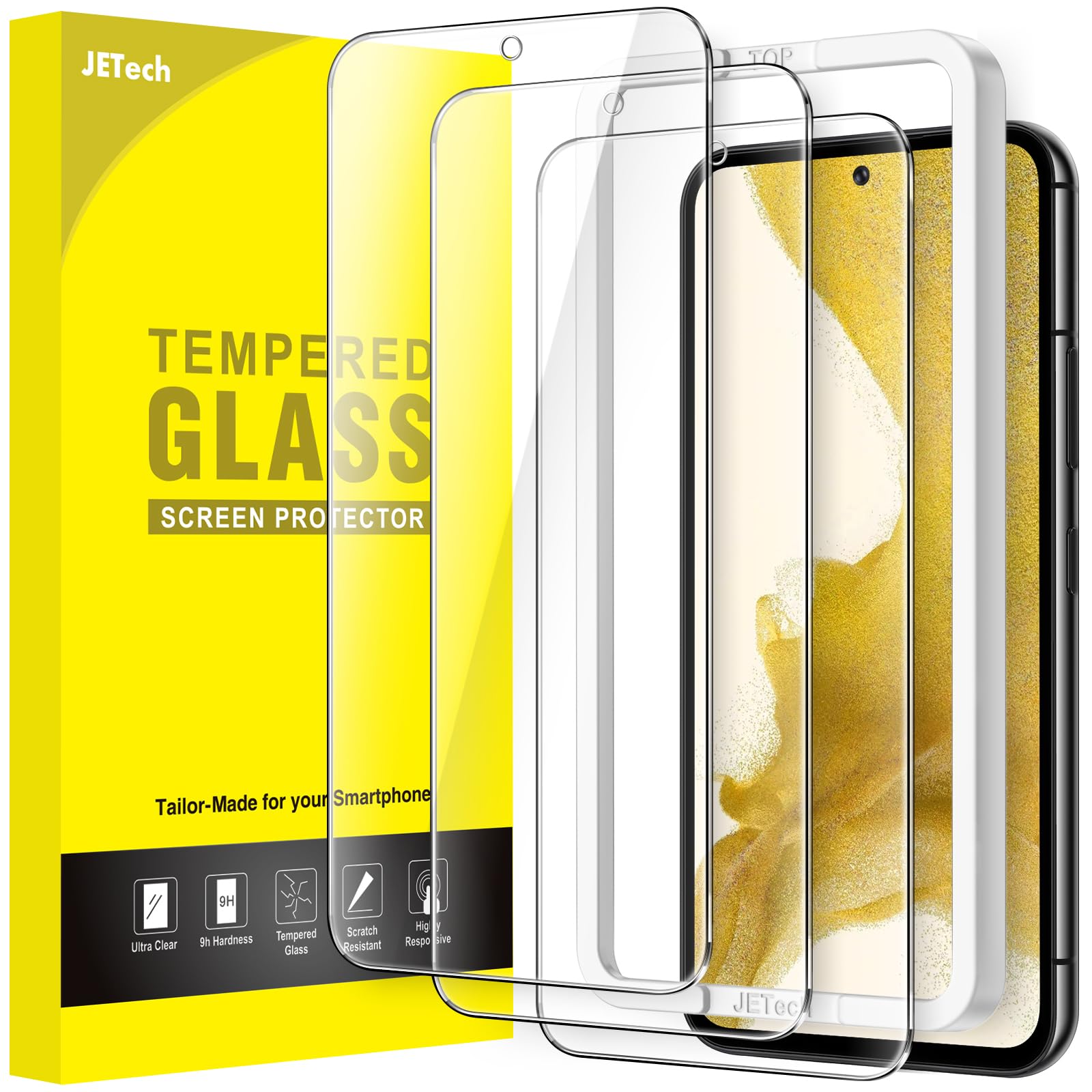 JETech Screen Protector for Samsung Galaxy S22 5G 6.1-Inch, Tempered Glass Film with Easy Installation Tool, Fingerprint ID Comp