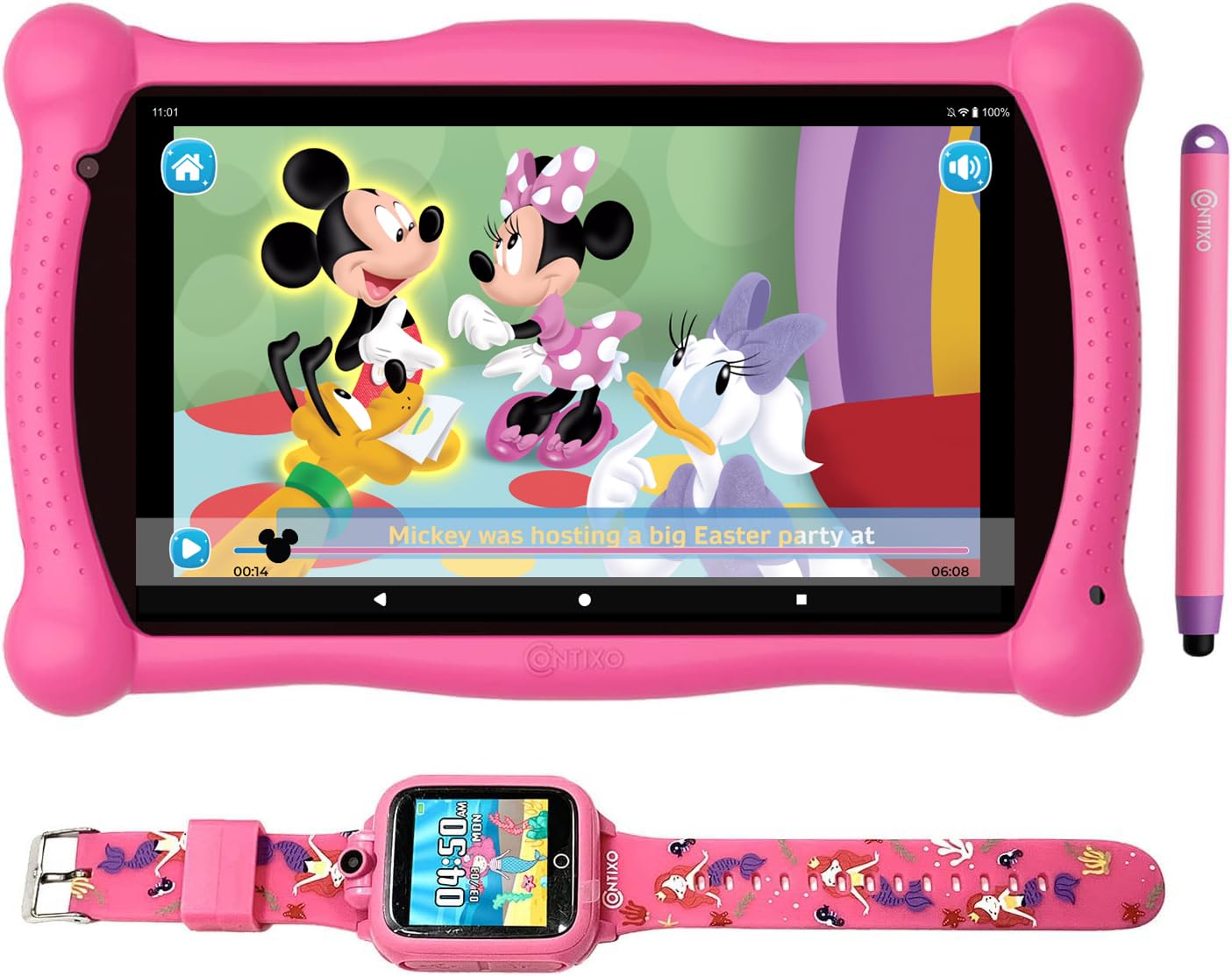 Contixo Kids Tablet & Smart Watch Bundle - V10 7 Inch 32Gb, Learning Tablet Includes Disney Storybooks (Value $200) & Teacher-Ap