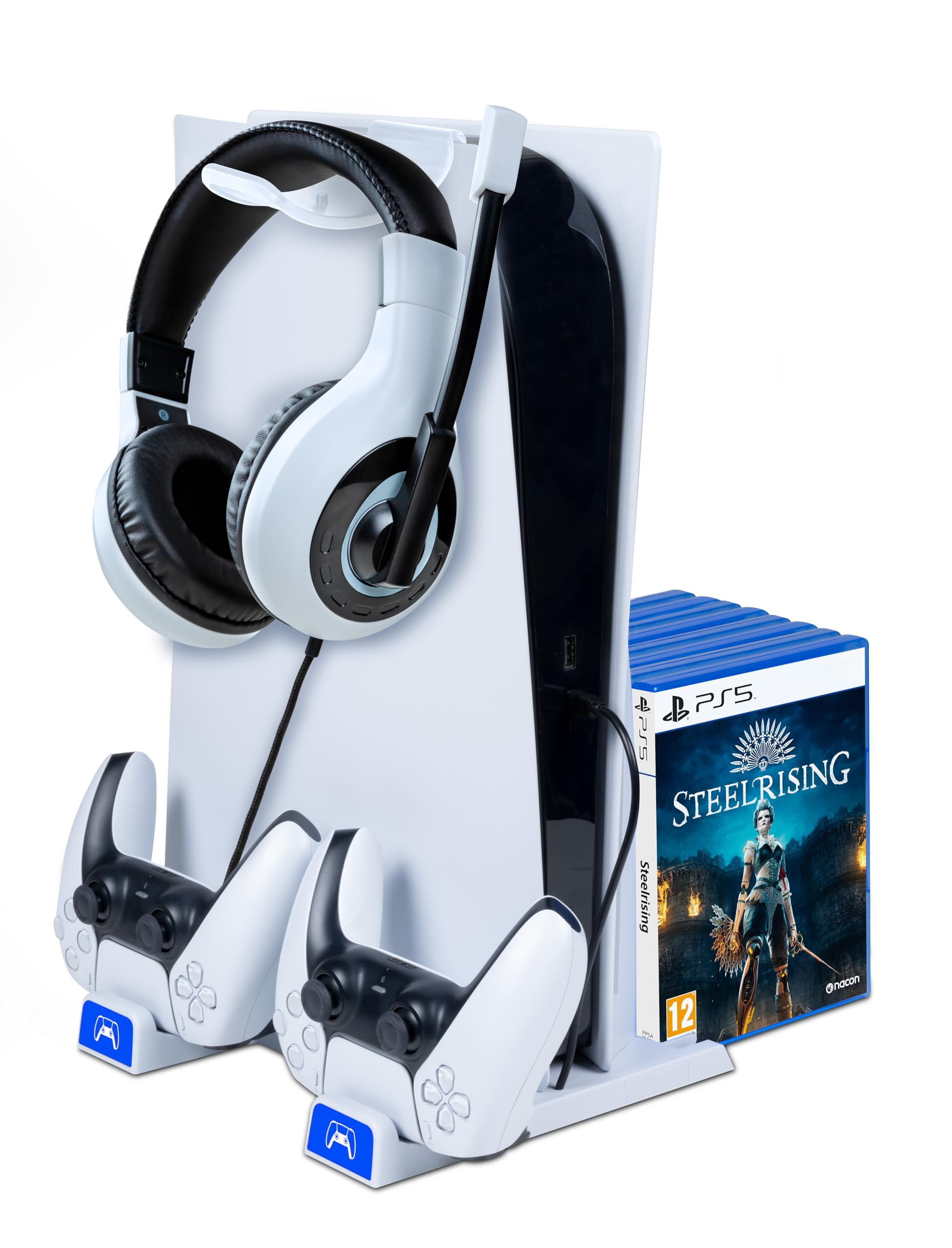 Nacon Bigben Charging Station for Playstation PS5 and PS5 Slim Consoles, White, PS5SCHARGESTAND