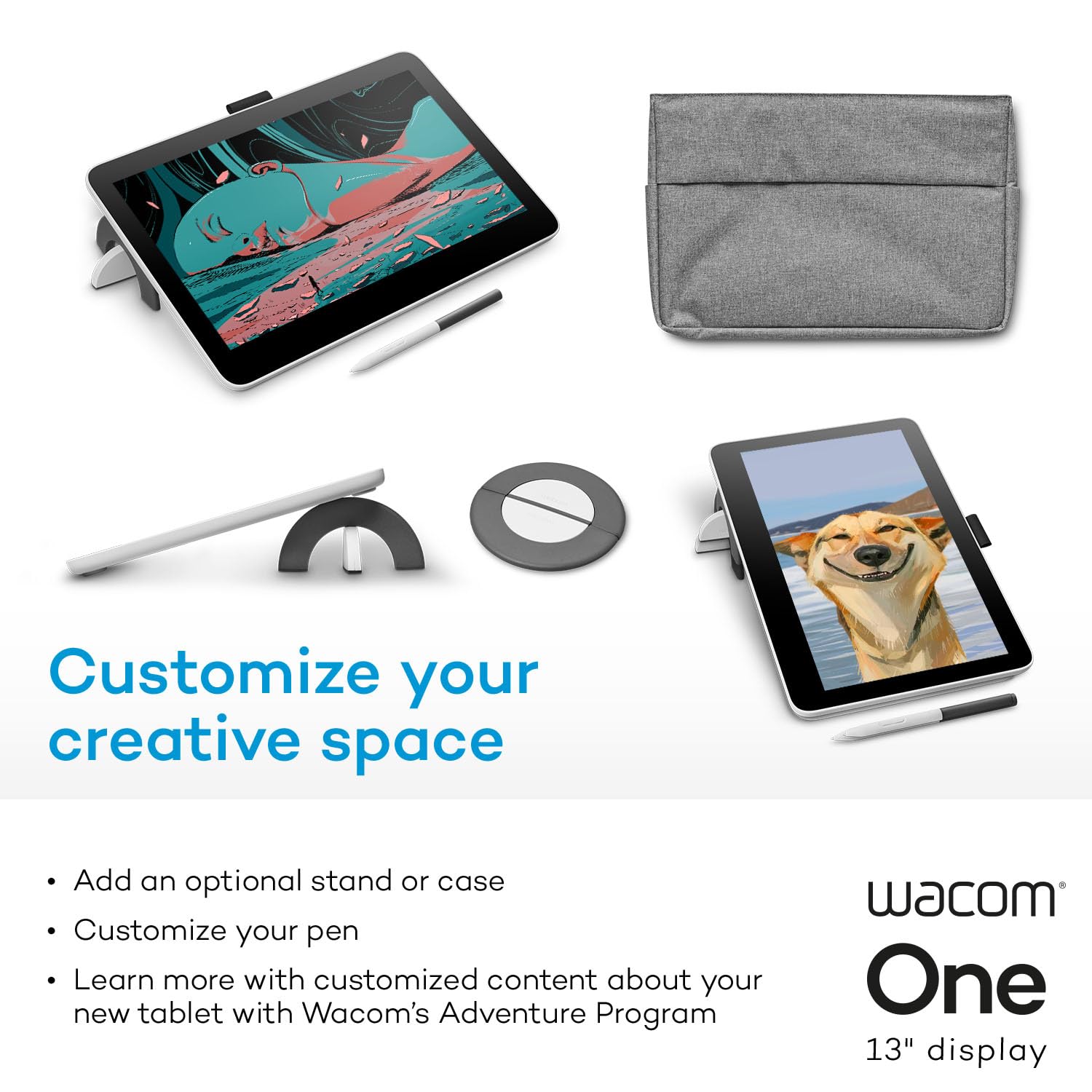 Wacom One 13 Touch Drawing Tablet With Screen, 13.3 Hd Full-Laminated Touchscreen Digital Art Pad With Creative Software And Tra