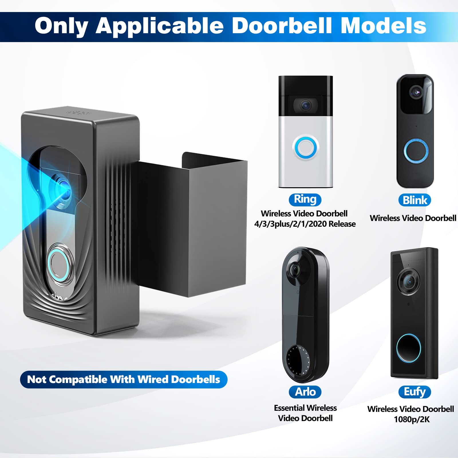 Trushome Doorbell Mount For Ring/Blink/Arlo/Eufy Wireless Video Doorbell, Compatible With Ring Doorbell 4/3/3Plus/2/1/2020, No D