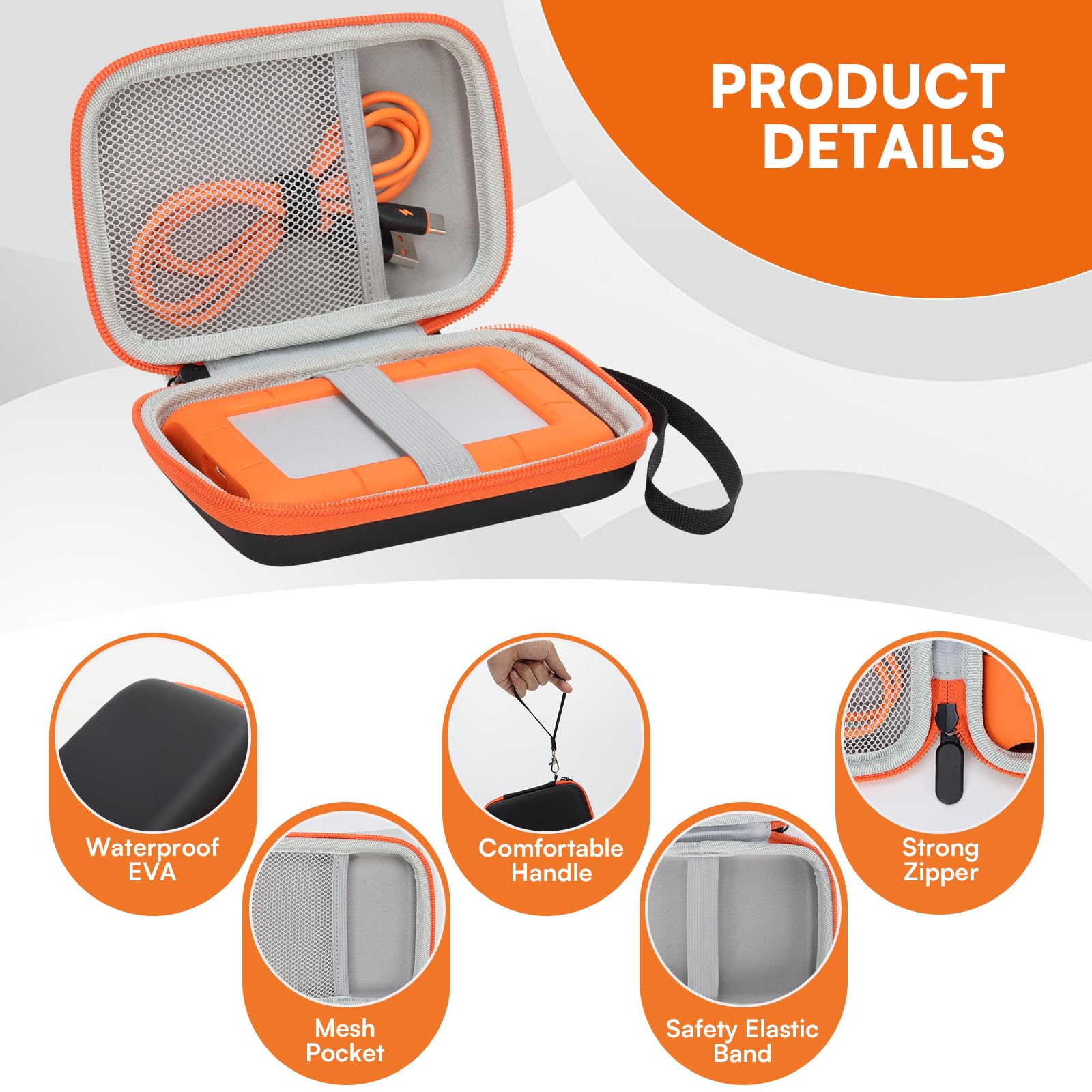 Yussot Case Compatible With Lacie Rugged Mini 1Tb/ 2Tb/ 4Tb/ 5Tb External Hard Drive Portable Hdd, Carring Case Storage Holder F