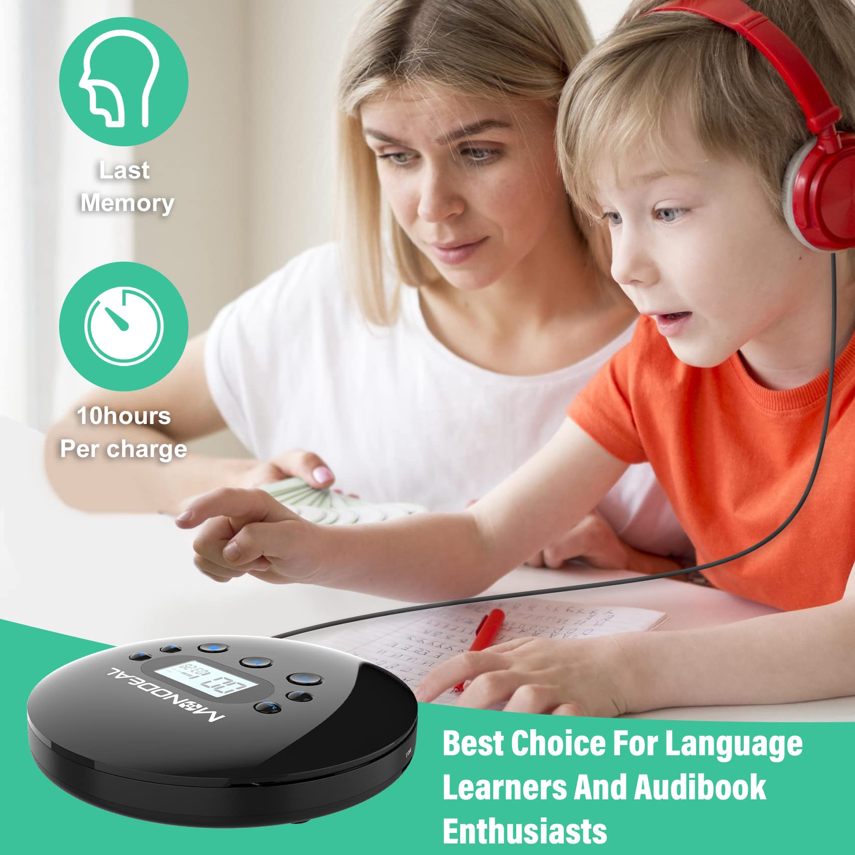 Cd Player Portable, Monodeal Portable Cd Player With Fm Transmitter, Rechargeable Cd Player For Car For Home Travel With Anti Skip Protection Compact Cd Player Walkman With Headphones