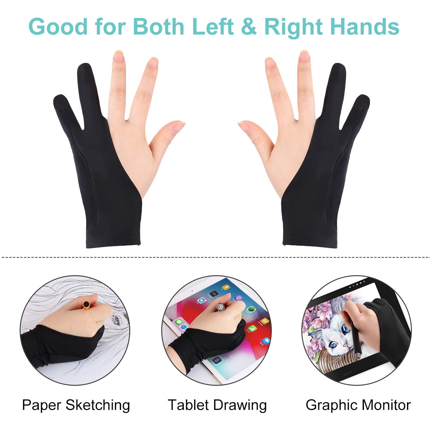 Mixoo Artists Gloves 2 Pack   Palm Rejection Gloves With Two Fingers For Paper Sketching, Ipad, Graphics Drawing Tablet, Suitabl