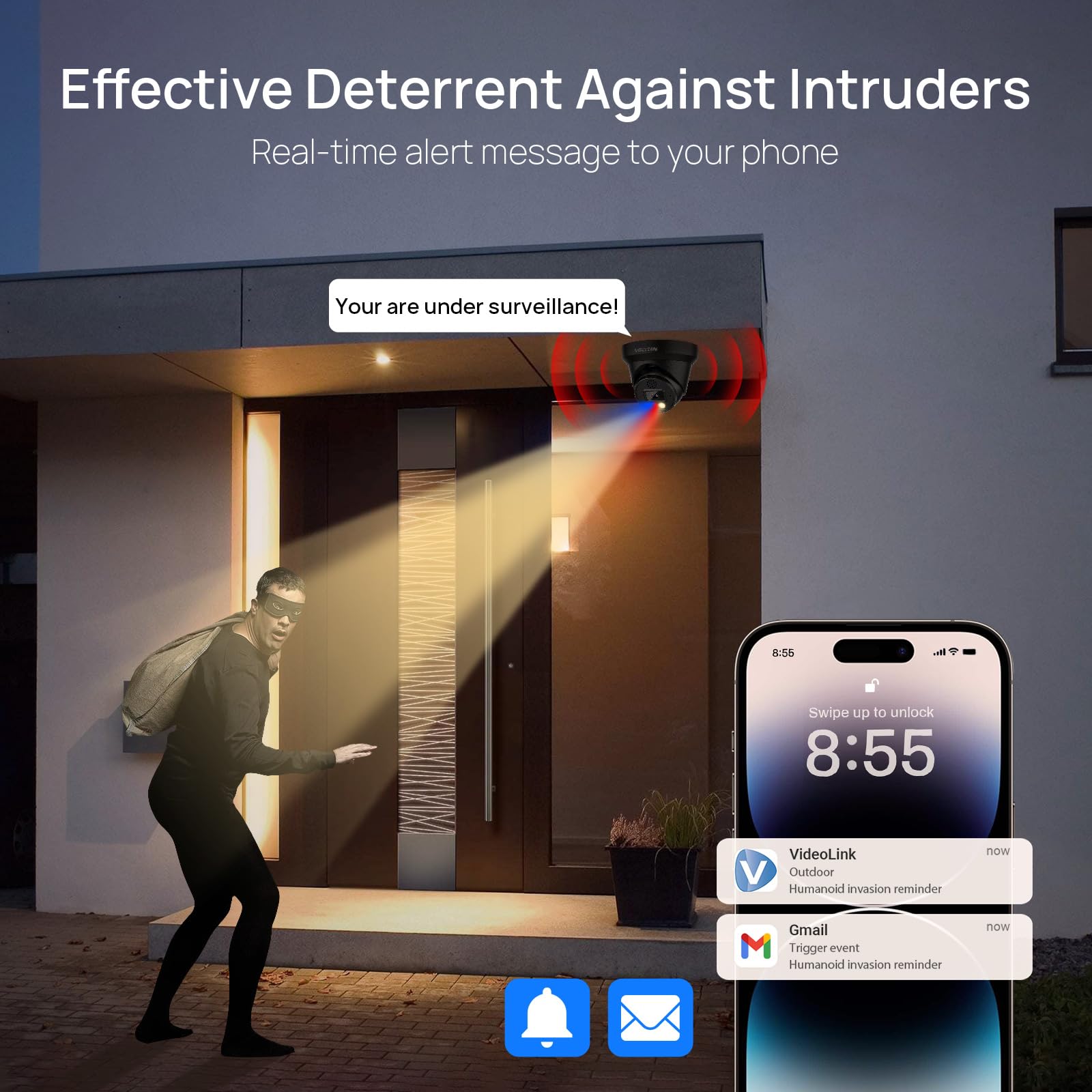 4K 8Mp Full Color Poe Ip Camera Active Deterrence (Red/Blue Led, Siren), 4K Poe Camera Turret With Human/Vehicle Detection,98Ft