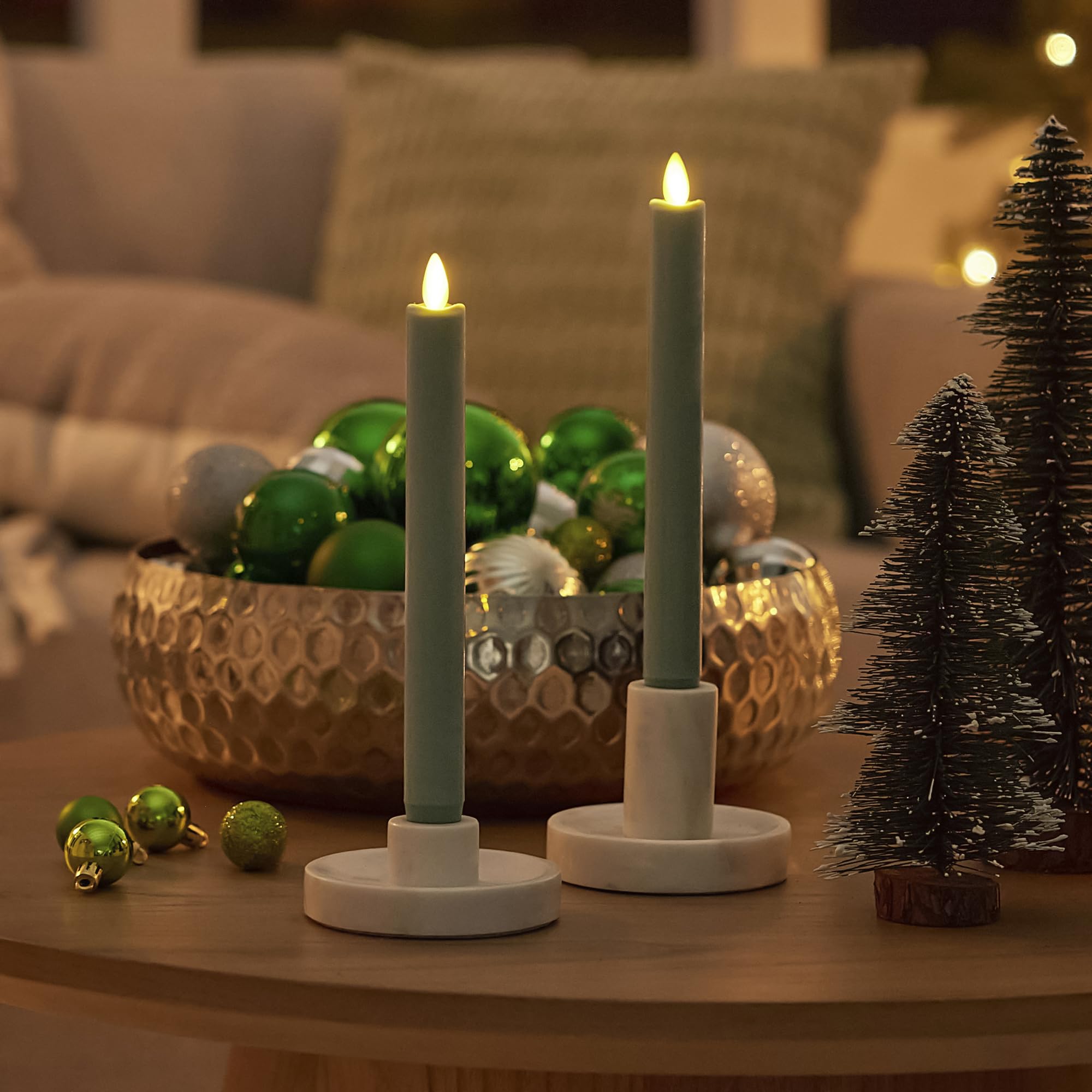 Luminara   Flameless Battery Operated Taper Candle   Iceberg Green   Pack Of 2 1X9.75   Led Flickering Flame   Realistic Safe Fo