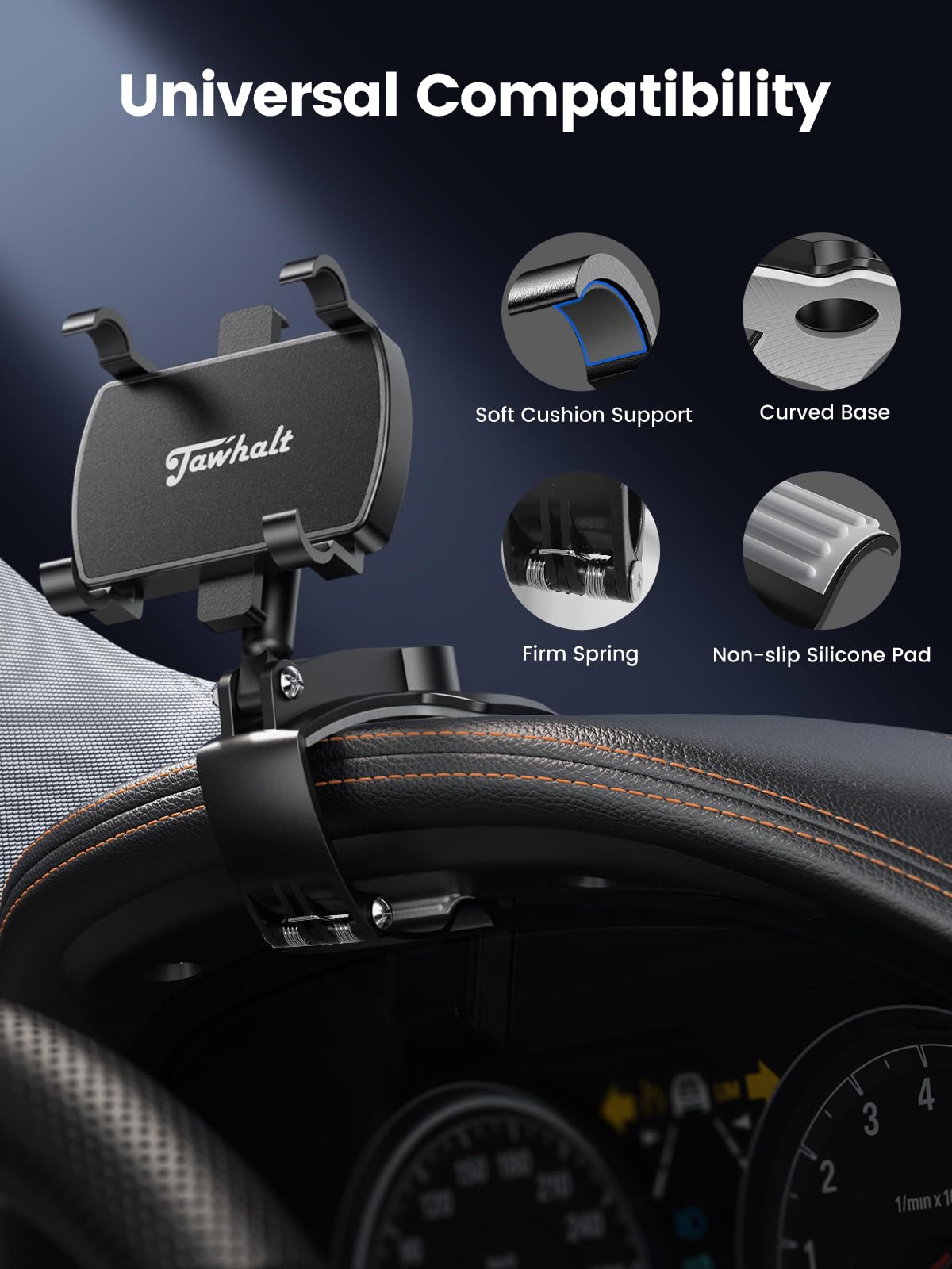 Jawhalt Car Phone Holder For Dashboard Cell Phone Mount For Car 360 Degree Rotation Clip Design Compatible With All Cell Smart P