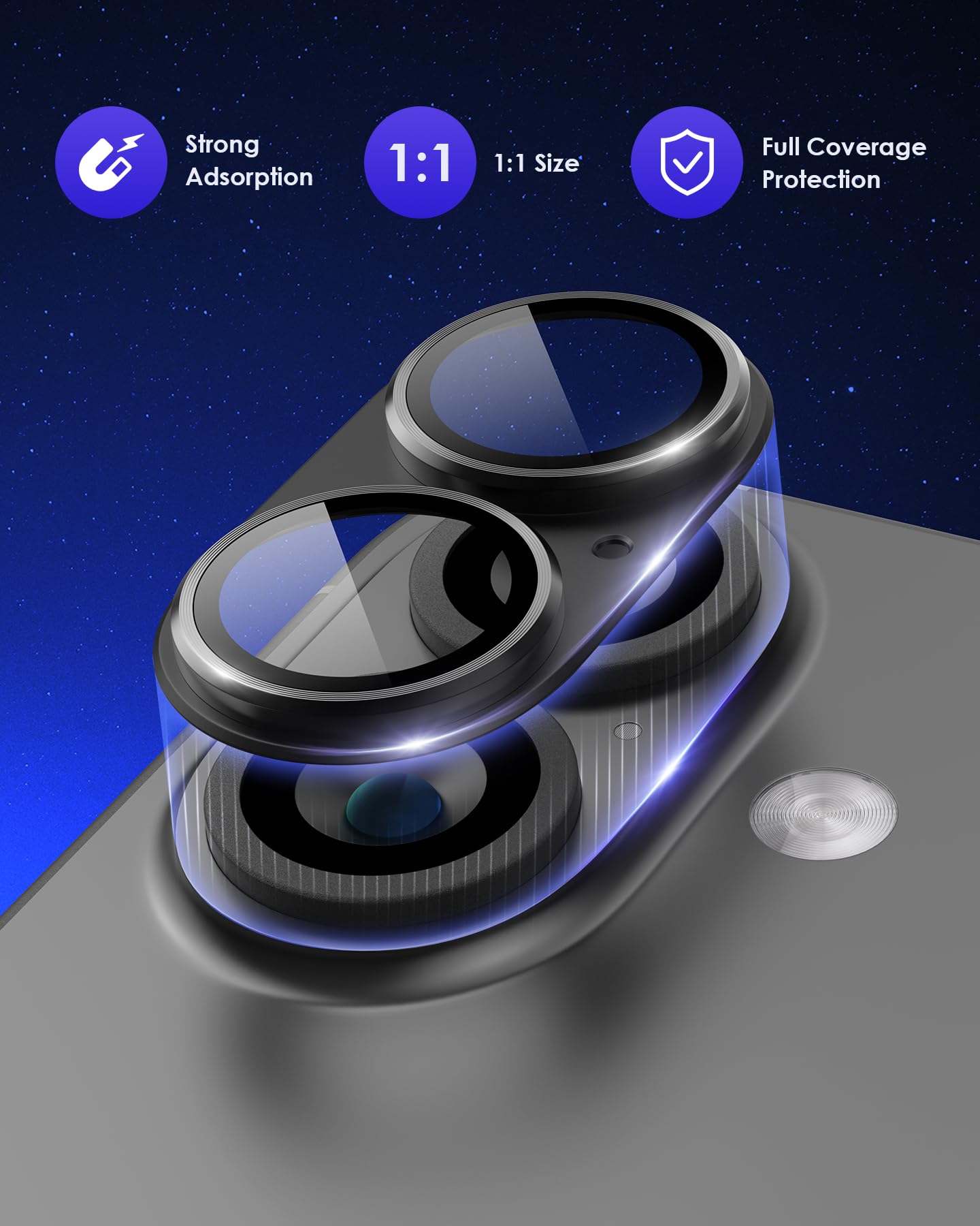 Kanosan For Iphone 16 Plus/Iphone 16 Camera Lens Protector Metal Plus Aluminium Alloy Ring 9H Tempered Glass Screen Case Friendl