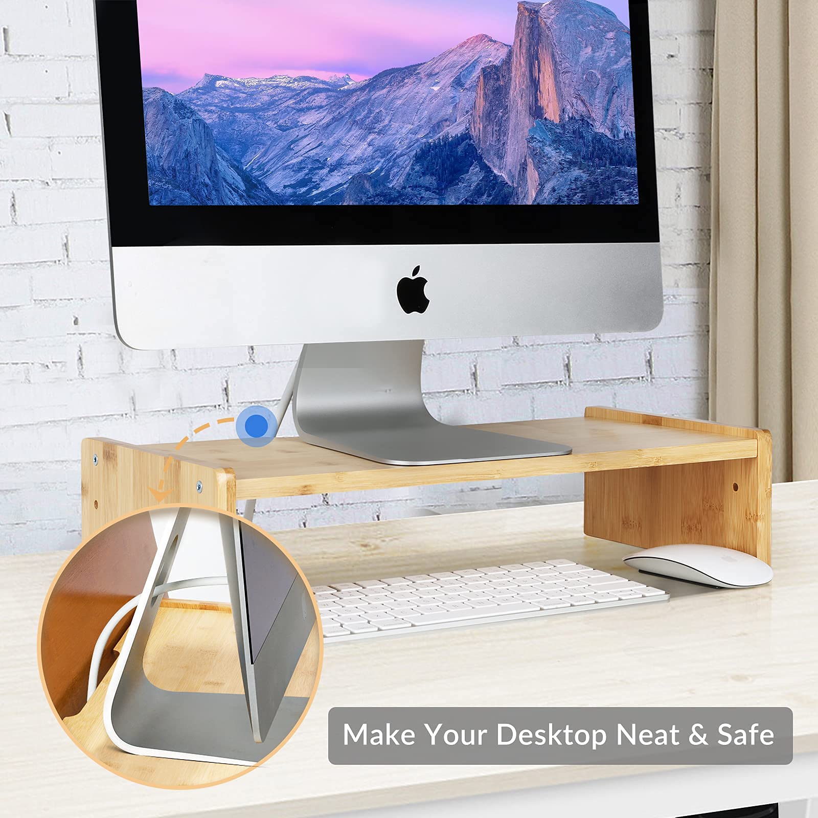 Kinlink Bamboo Monitor Stand Riser, Monitor Riser With 2 Adjustable Height, 15.8 Inch Computer Riser For Computer, Imac, Pc, Pri