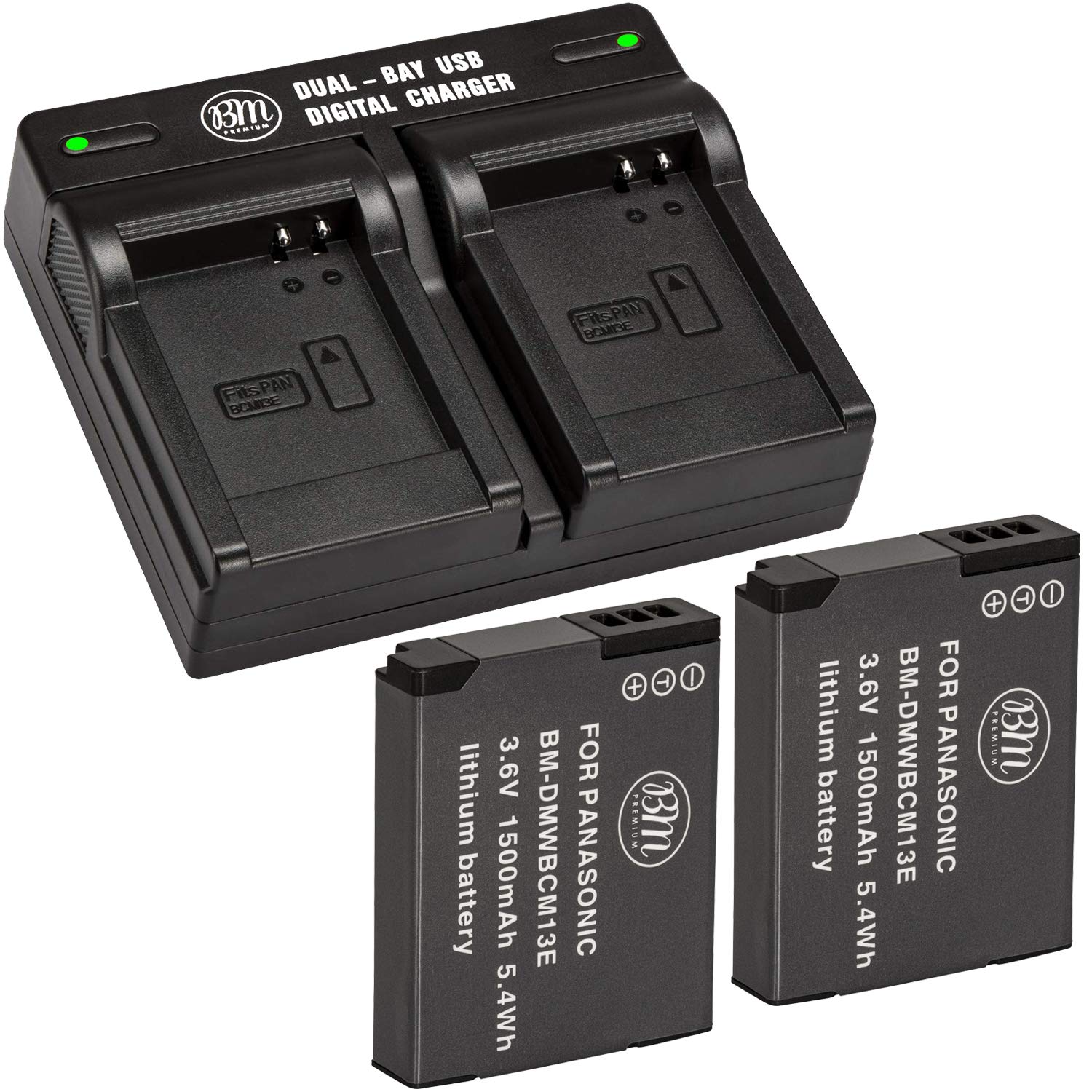 BM 2 Pack of DMW BCM13E Batteries and Dual Battery Charger for Panasonic Lumix DC TS7,DMC FT5A, LZ40, TS5, TS6, TZ37, TZ40, TZ41, TZ55, TZ60, ZS27, ZS30, DMC ZS35, DMC ZS40, DMC ZS45, DMC ZS50 Camera