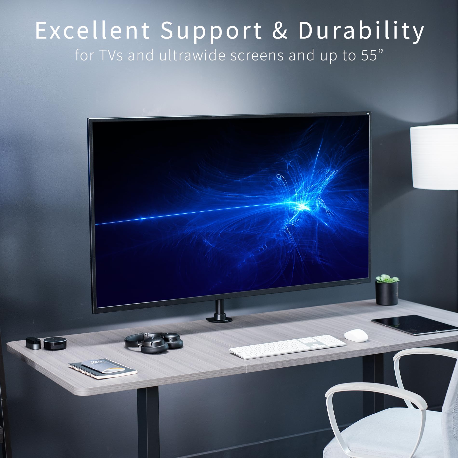 VIVO Ultra Wide TV Desk Mount for up to 55 inch Screens Weighing 66 lbs, Full Motion Height Adjustable Single Television Stand, Black, STAND V155C