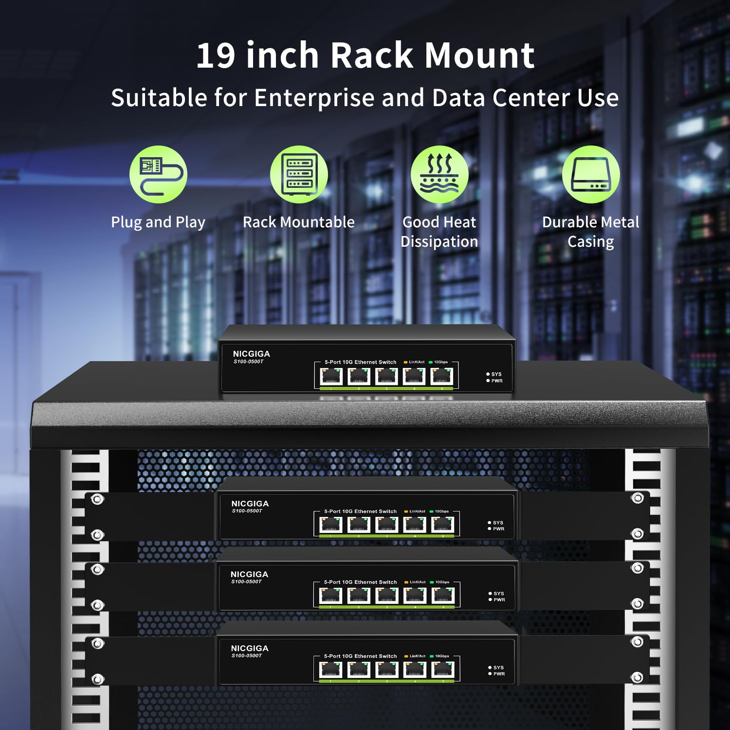 5 Port 10G Ethernet Switch Unmanaged,With 5X 10Gb Base T Rj45 Ports, Nicgiga 10Gbps Network Switch Easy For 10G Nas,Pc,Wifi7 Rou