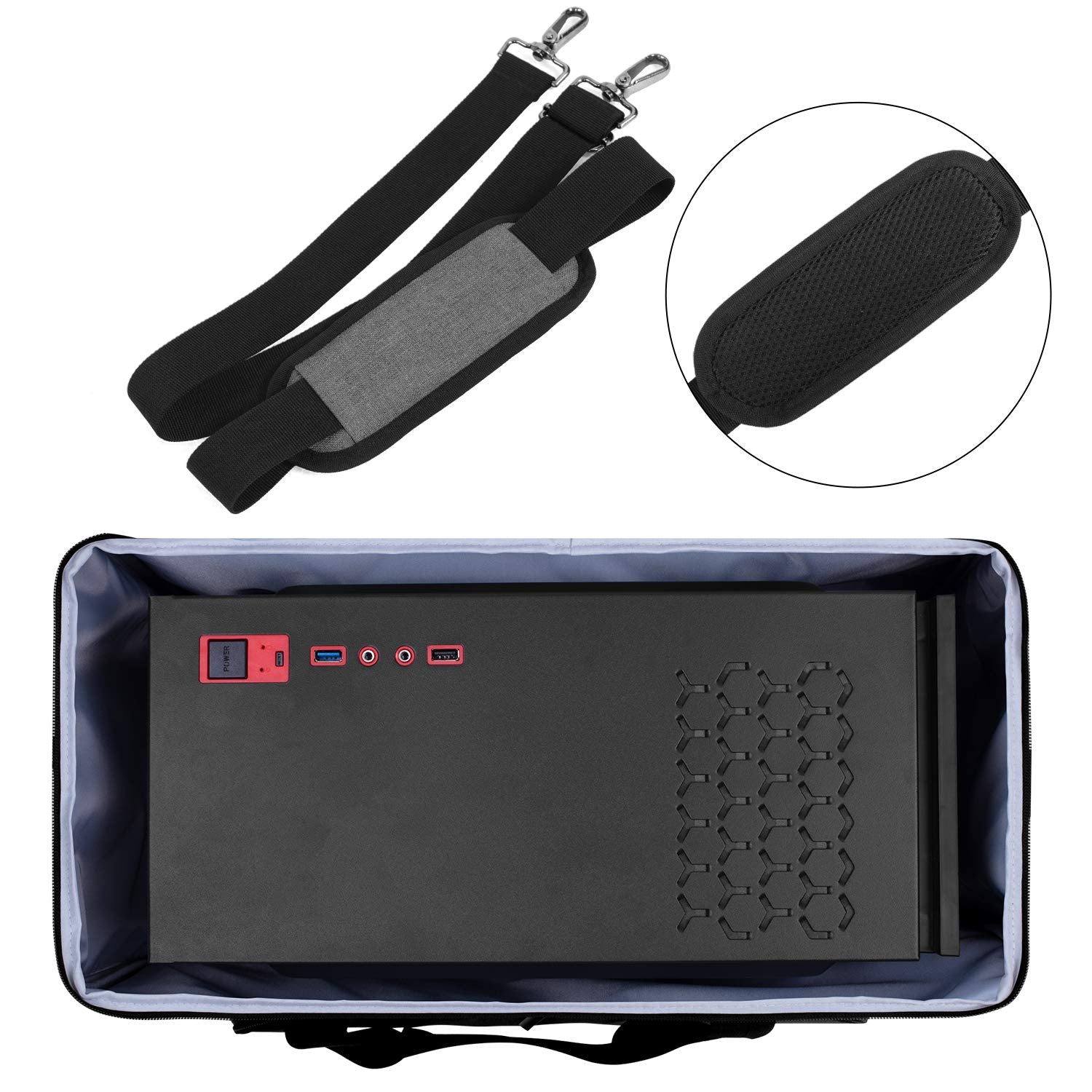 Curmio Desktop Computer Travel Bag, Carrying Case For Computer Tower Pc Chassis, Keyboard, Cable And Mouse, Bag Only, Grey