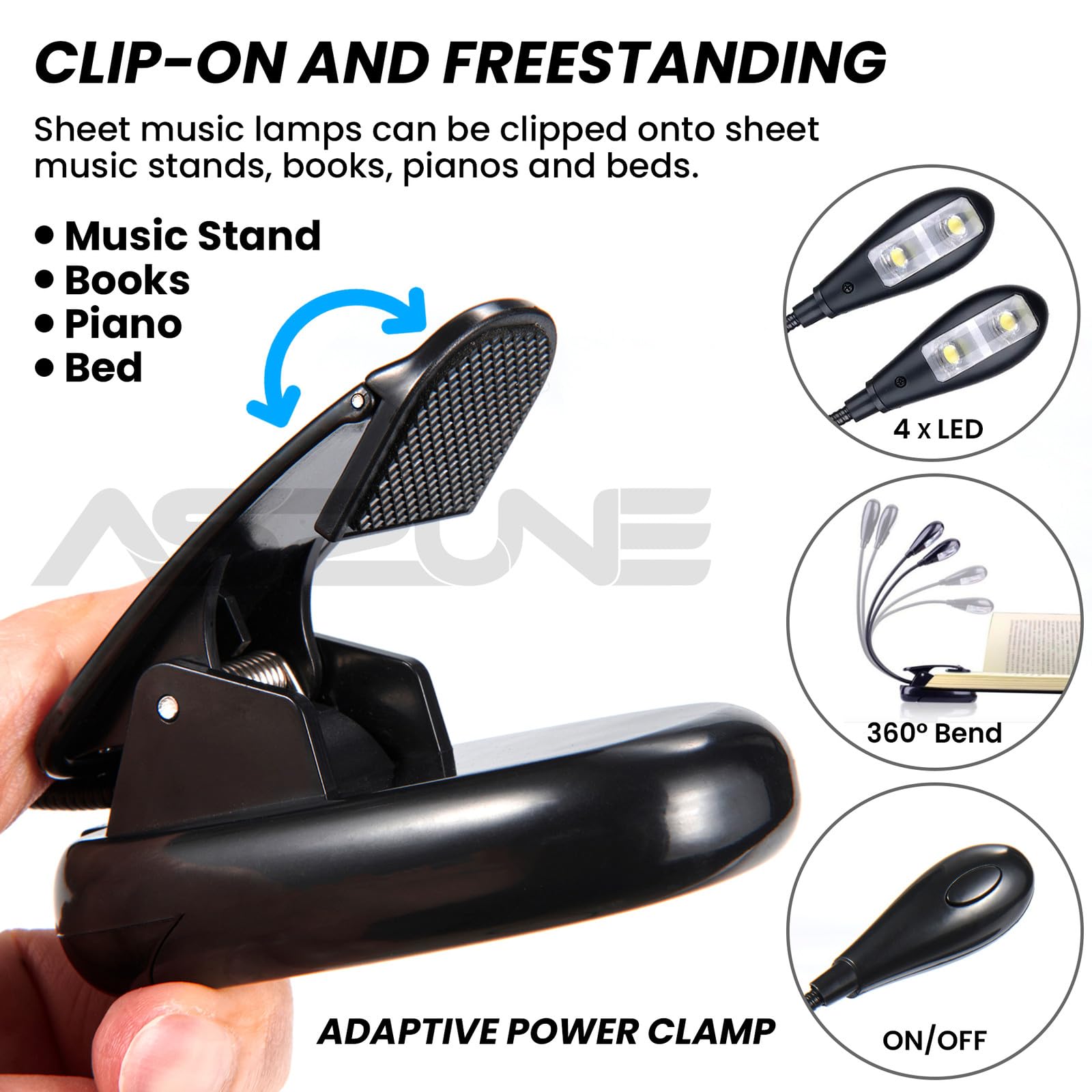 6Pack Music Stand Light Clip On Led Book Lights, Usb And Aaa Battery Operated, Reading Lamp In Bed, 2 Brightness Levels, Ideal F