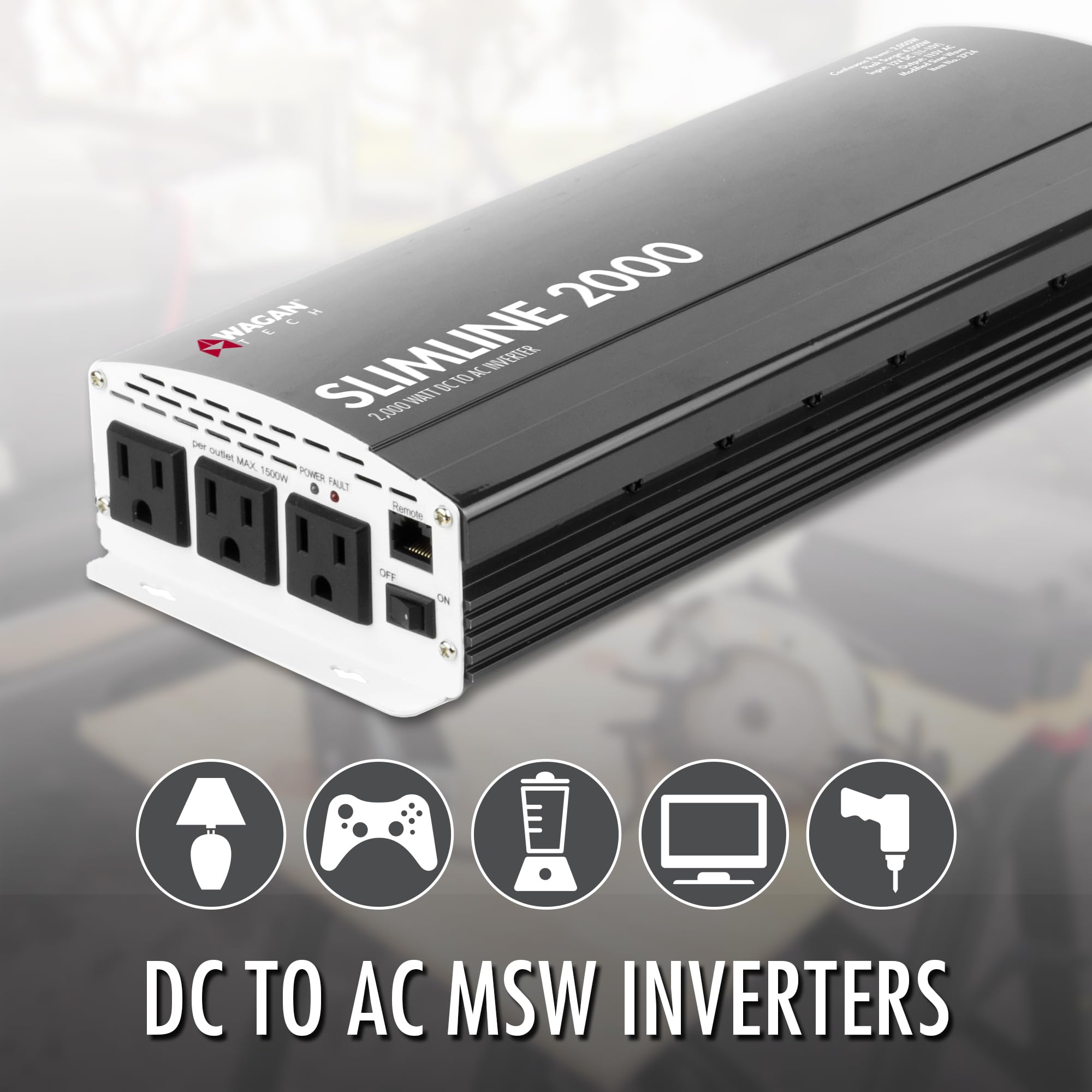 Wagan El3724 2000W Slim Line Ac To Dc Power Inverter 2000W Truerated Continuous 4500W Surge Power Dc 12V To Ac 110V Power Invert