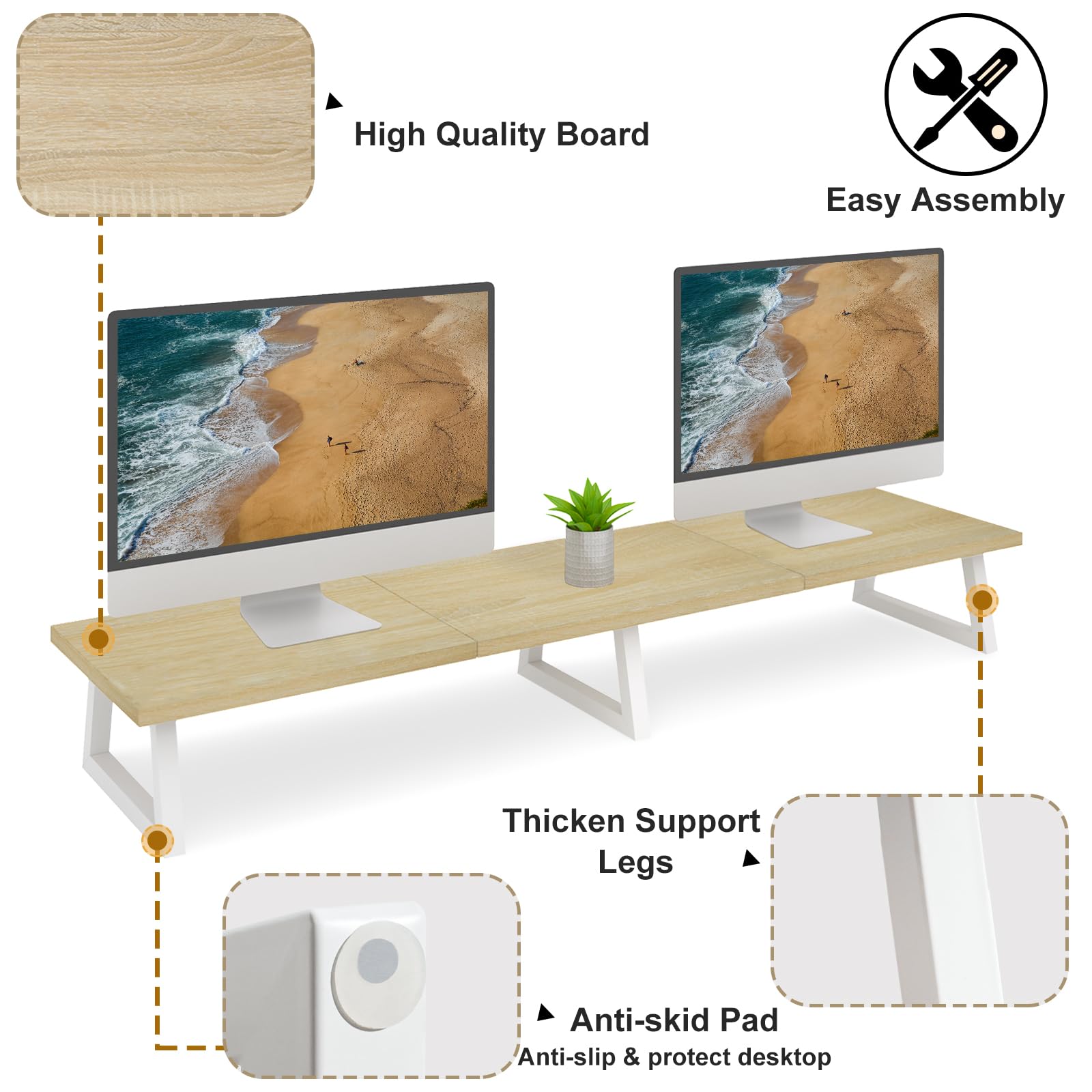 Teamix 42 Inch Large Dual Monitor Riser, Extra Long Monitor Stand Riser Wide Tv Stand Riser Monitor Stand For 2 Monitors Wood &