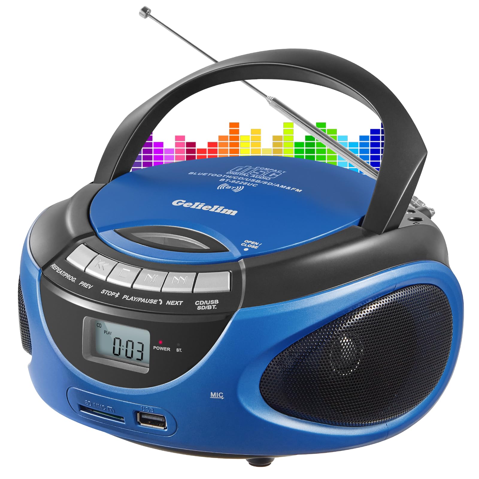 Gelielim Boombox Cd Player, Cd Players For Home With Bluetooth, Am Fm Radio, Portable Cd Boombox Support Usb, Sd, Mmc Drive, Lcd