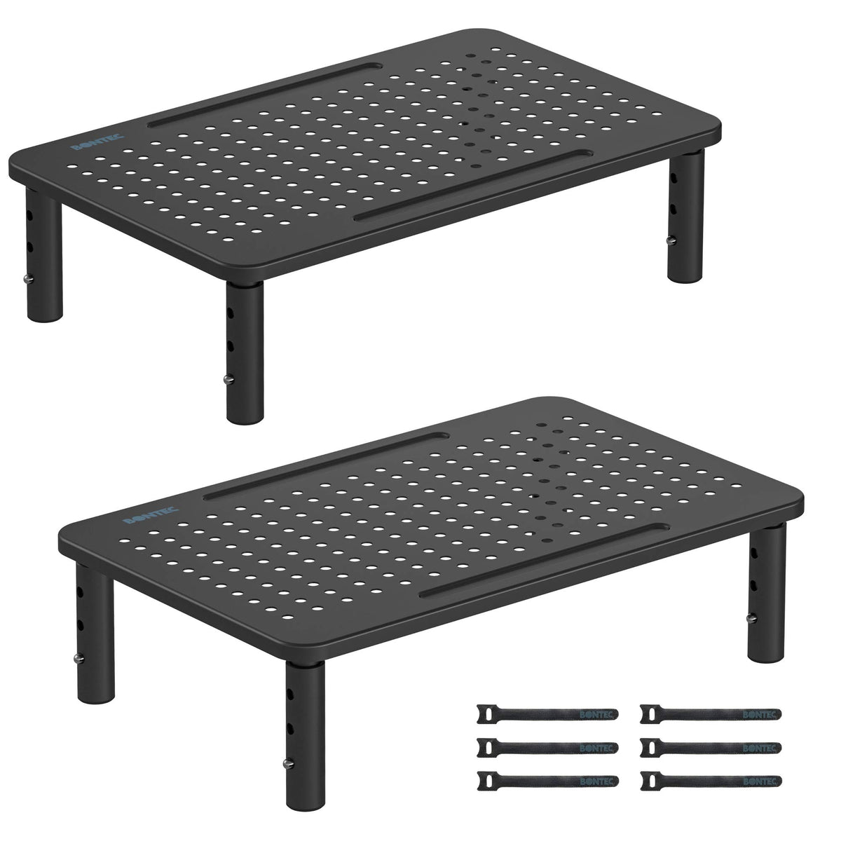 Bontec 2 Pack Monitor Stand Riser, 3 Height Adjustable Monitor Stand With Pen Holder, Ergonomic Metal Laptop Stand With Cable Ma