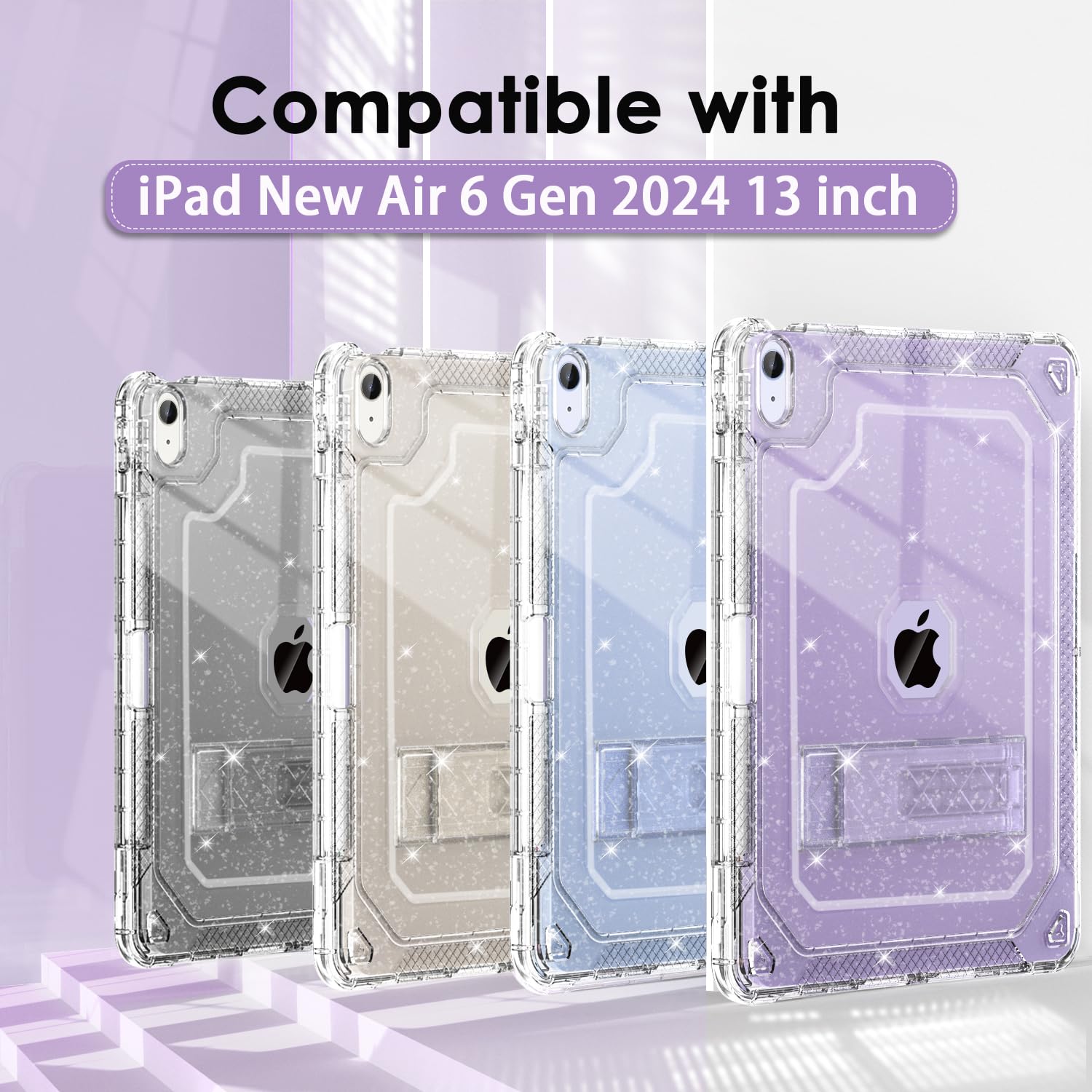 Zonefoker For New Ipad Air 13 Inch Case 2024 M2, 13'' Ipad Air Case 6Th Gen 2024 13 Inch Clear Glitter Slim Cover With Pencil Ho