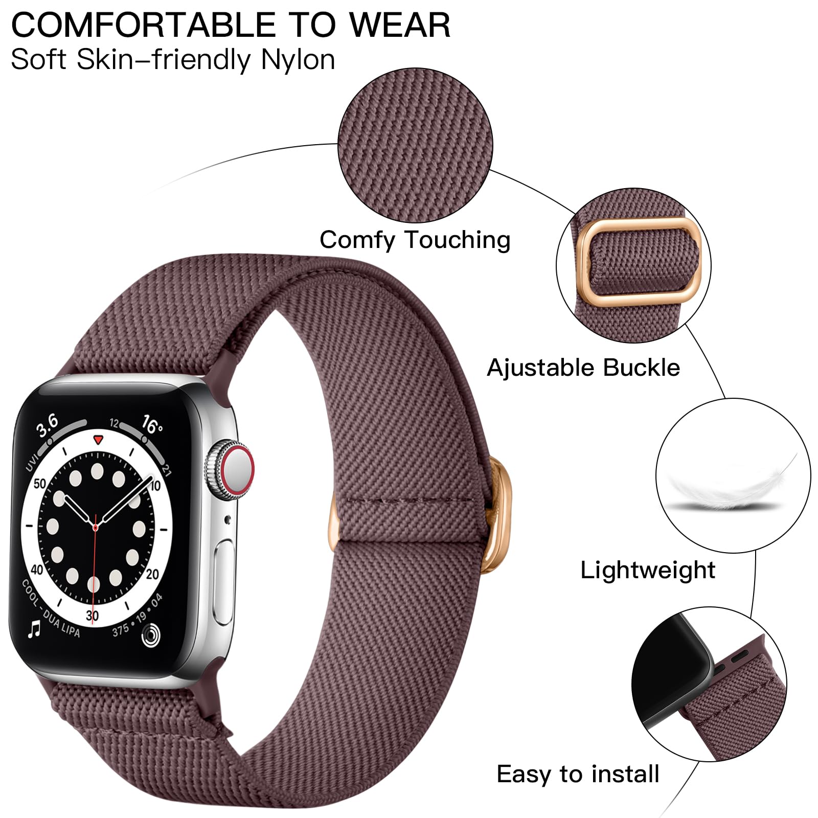 Lerobo Compatible With Apple Watch Series 3 38Mm 40Mm 41Mm For Women Se Sport Band Series 9 8 7 Men Stretchy Nylon Solo Loop Str