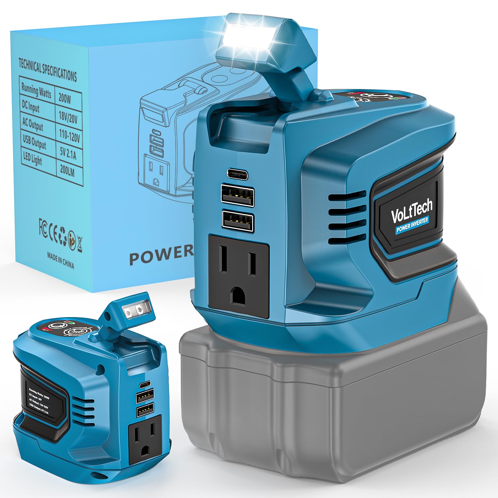 200W Power Inverter For Makita 18V Battery, Volttech Battery Inverter 18V To 110V 120V, Portable Power Station Usb Charger Adapt