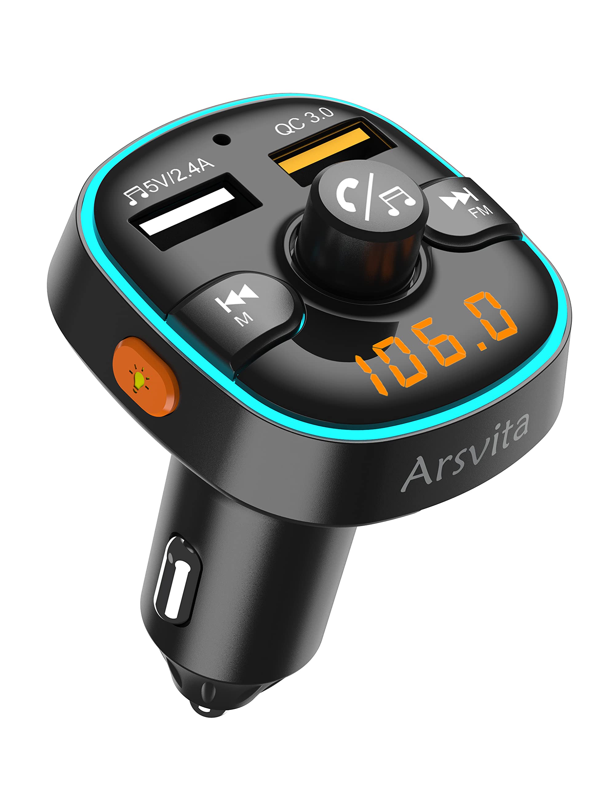 Arsvita Bluetooth Fm Transmitter For Car, Radio Receiver/Audio Adapter With Dual Car Charger, Support Qc3.0 Quick Charging, Hands Free Calling And Hi Fi Sound Playback, Black