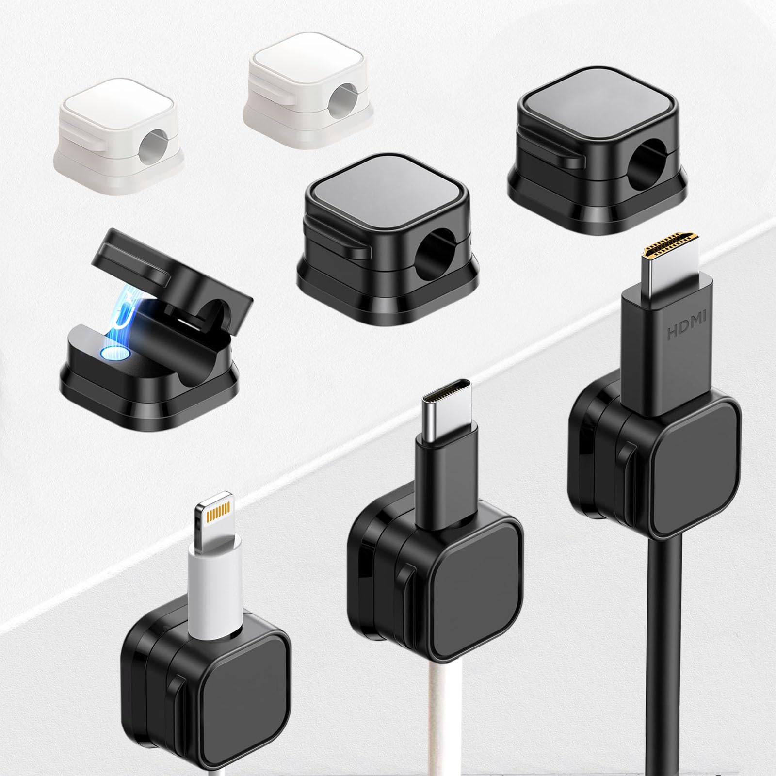 Kisajar 12 Pcs Magnetic Cable Clips (6 Black And 6 White) Cable Management,Adhesive Cord Organizer,Wire Keeper Cord Holder For O