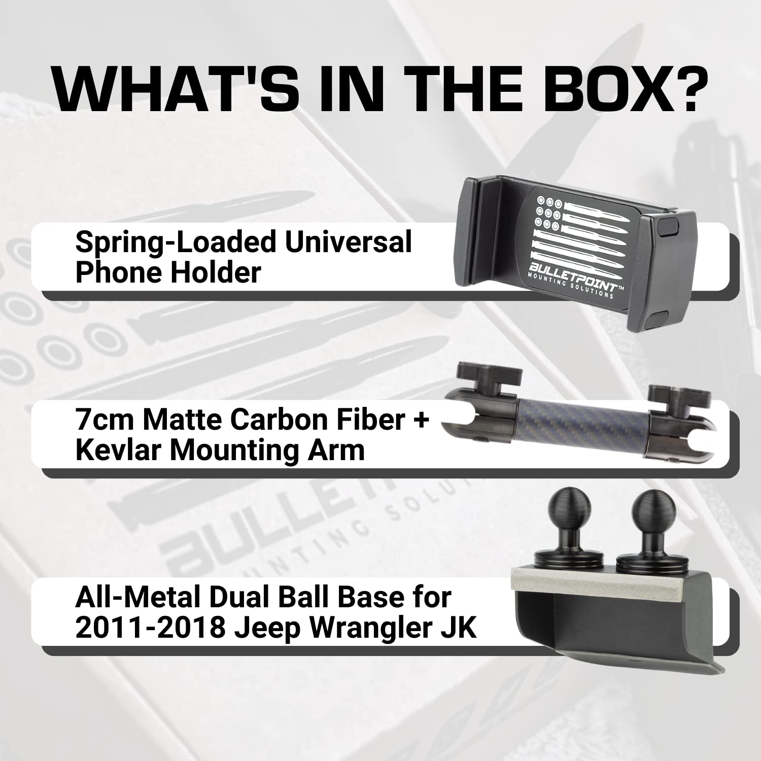 Bulletpoint Dash Mount Cell Phone Holder Compatible With 2011 2018 Jeep Wrangler Jk Jku 20Mm Ball Mount (Dual Ball Metal Base Wi