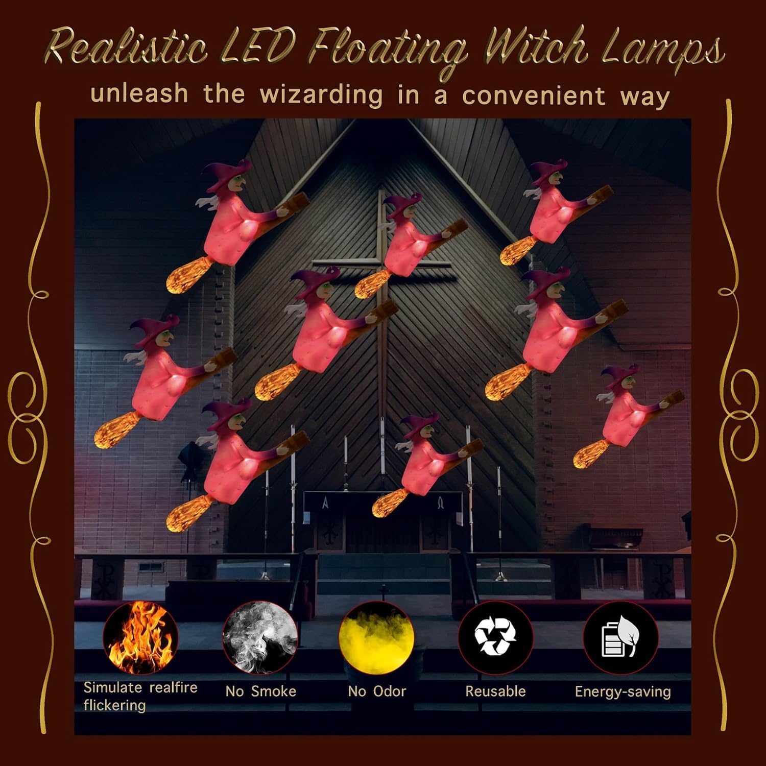 Halloween Decorations Flameless Candles With Witch Flying On Broomsticks, Hanging Led Light Flying Witch Remote By Magica Wand,