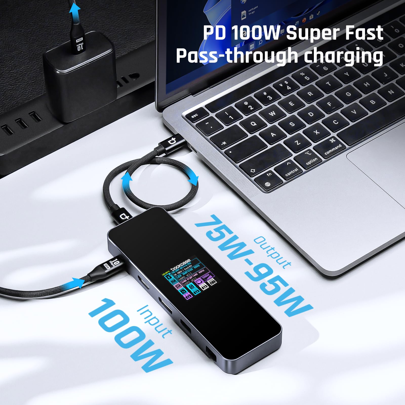 Dockcase Visual Smart Usb C Hub (10 In 1) With 4K@60Hz Hdmi And Dp, Gigabit Ethernet, 1 Usb C And 3 Usb A Ports, 100W Pd Power Delivery, Uhs Ii Tf/Sd Card Slot For Macbook Air/Pro, Xps, And More