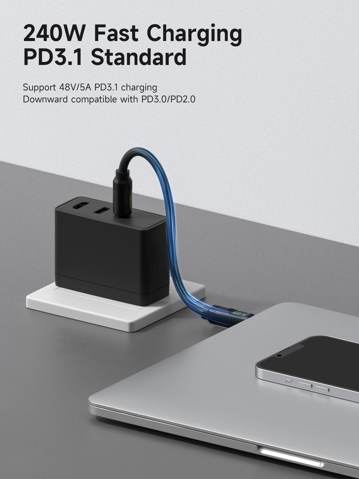 Hagibis USB 4 Cable LED Display 240W Fast Charging 8K 40Gbps Thunderbolt 4/3 Black