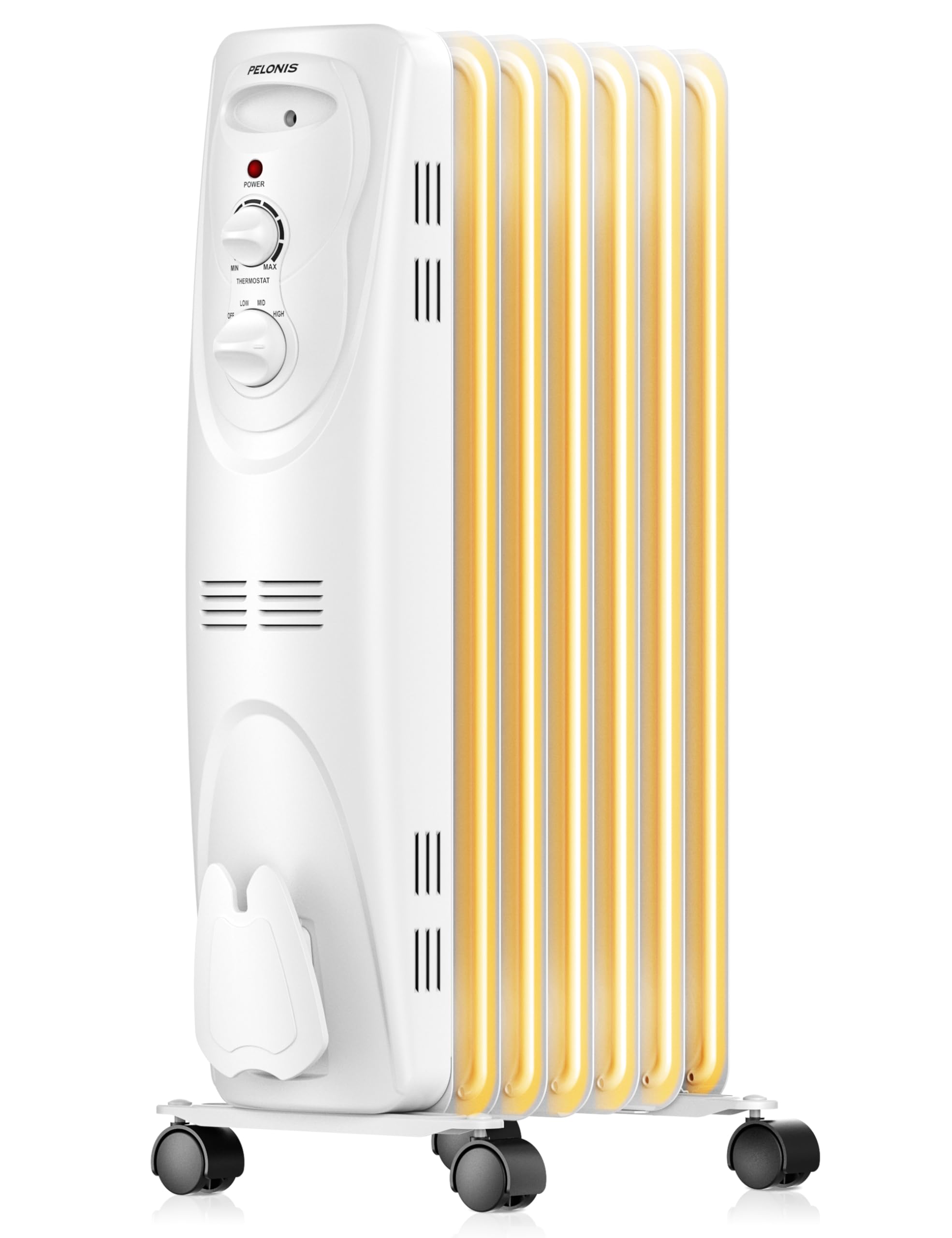 PELONIS PHO15A2AGW, Basic Electric Oil Filled Radiator, 1500W Portable Full Room Radiant Space Heater with Adjustable Thermostat