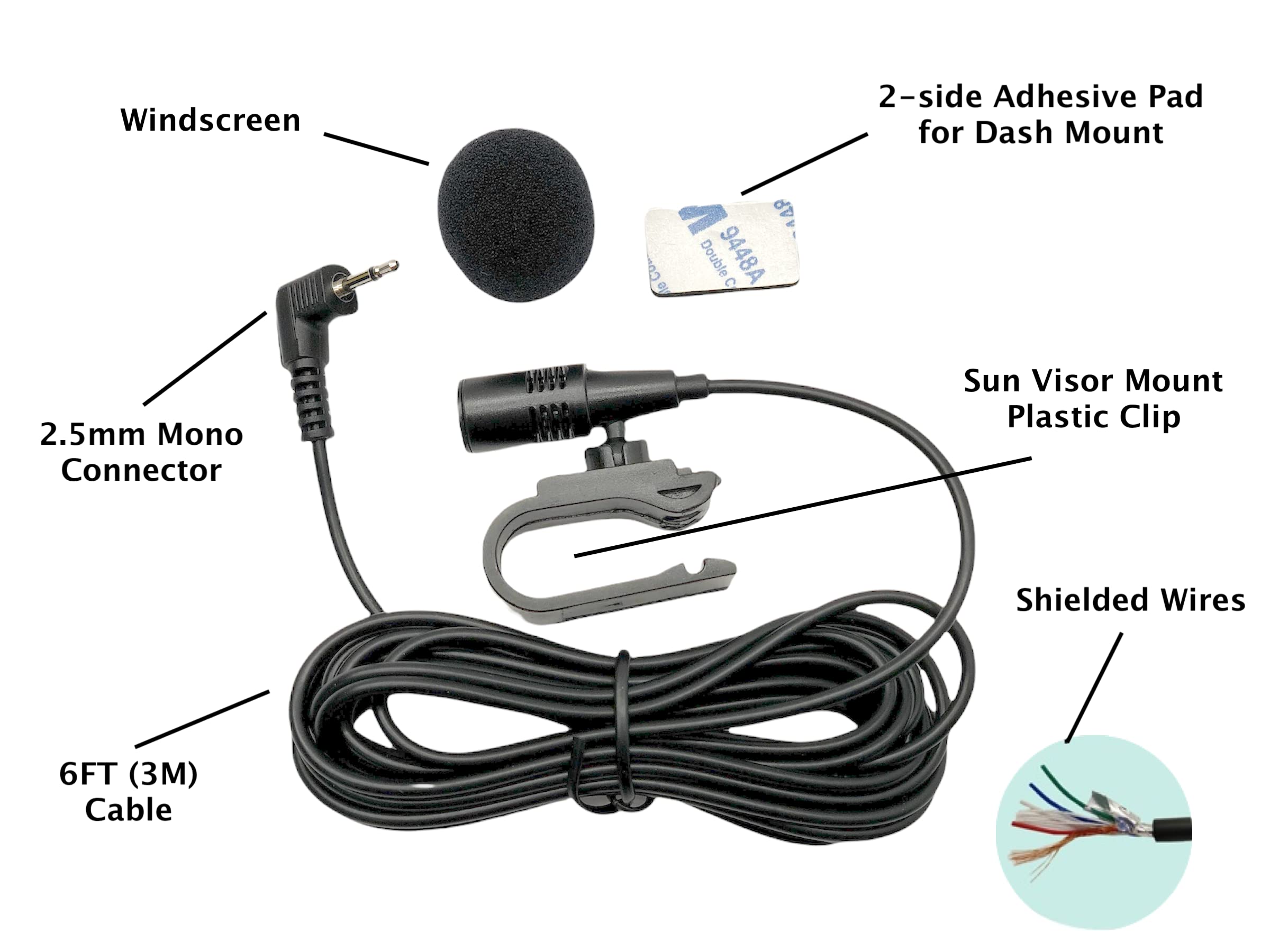 2.5Mm Microphone Mic Handsfree Dash Car Stereo Receiver Compatible For Pioneer Fh Mvh Mxtx Sph Dmh Dxt   Series Dmh 100Bt Dmh 1500Nex Dmh 2660Nex Fh S52Bt Mvh 1400Nex Mvh 200Ex Mvh 210Ex Mvh 300Ex