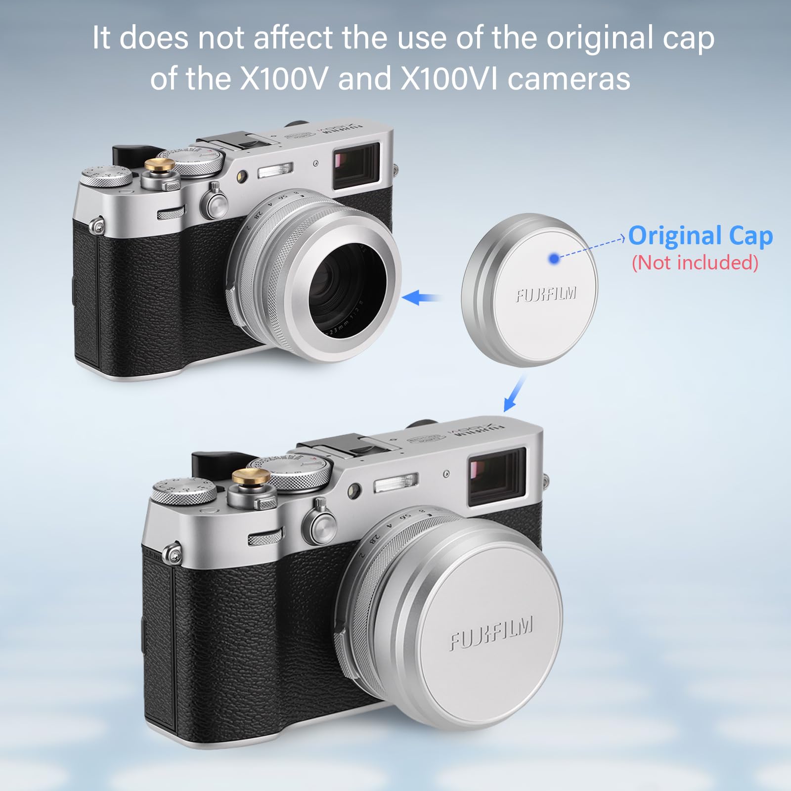 Haoge Lh X51W 2In1 All Metal Ultra Thin Lens Hood With Adapter Ring Set For Fuji X100Vi Fujifilm Finepix X100V Camera Silver