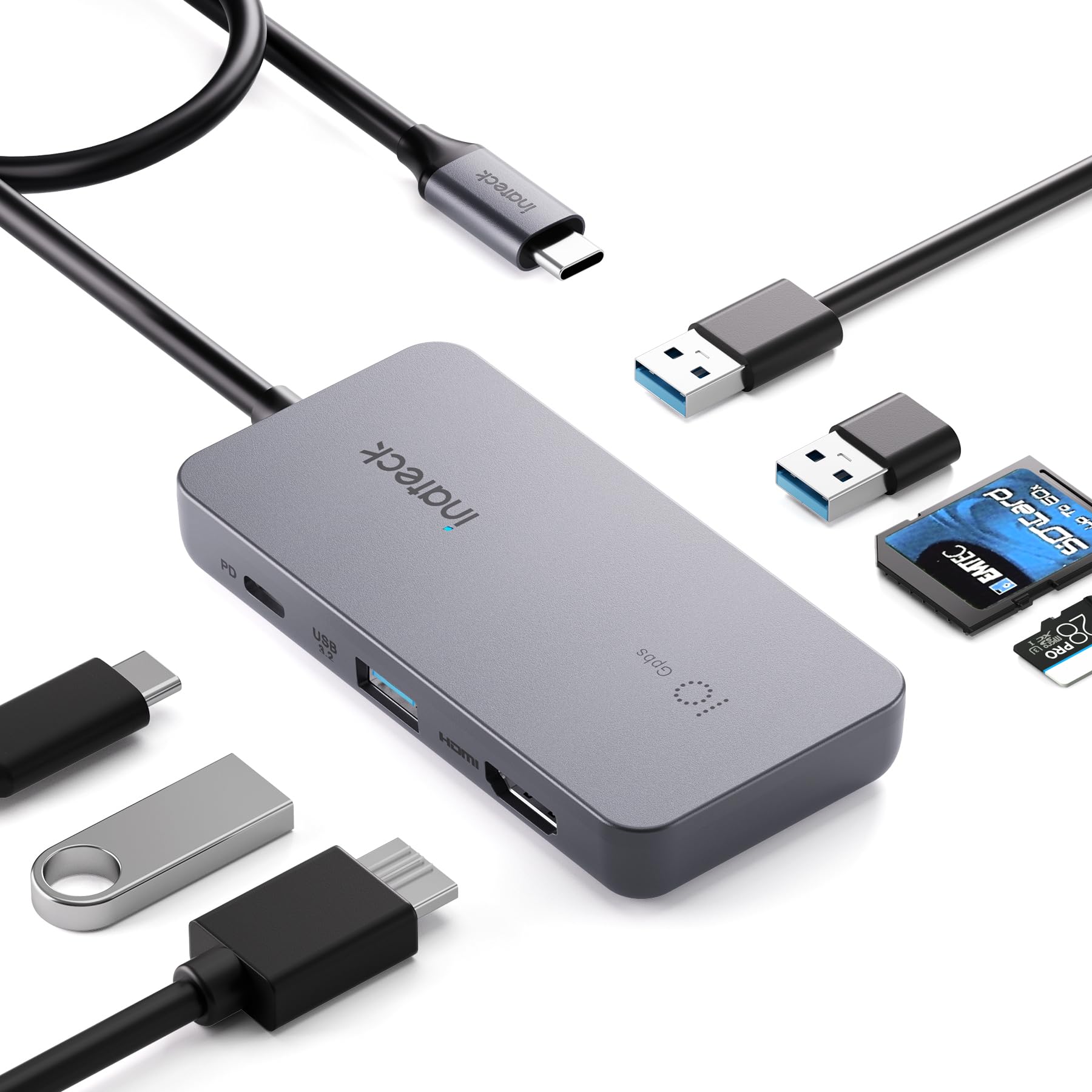 Inateck Usb C Hubawith 7 Ports, Usb 32 Gen 2 Speed, 16Ftcm Cable, Hb2027