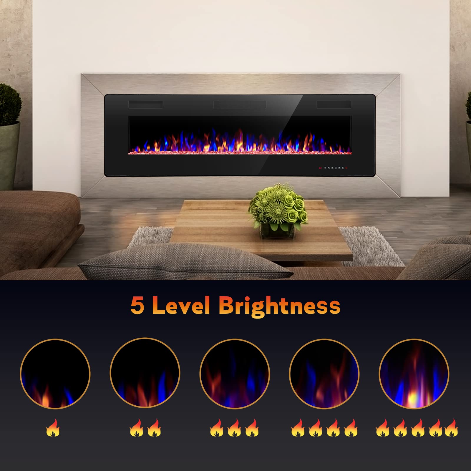 R.W.Flame 42In Recessed And Wall Mounted, The Thinnest Fireplace, Low Noise, Fit For 2 X 6 And 2 X 4 Stud, Remote Control With T